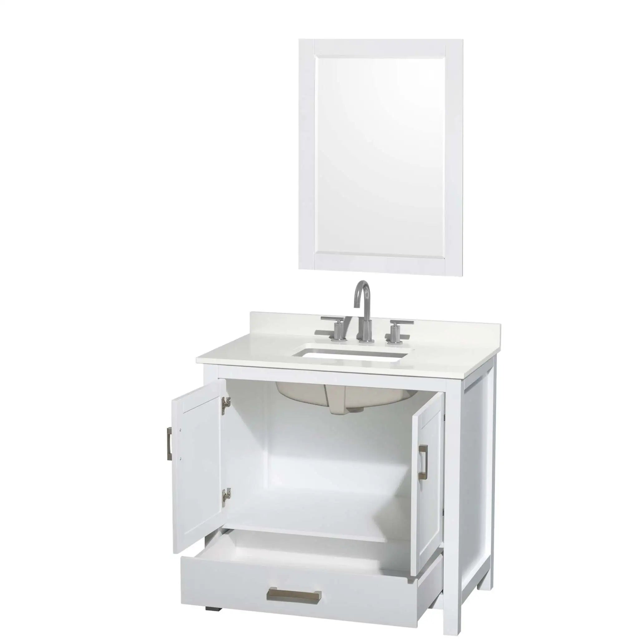 36" Sheffield Single Bathroom Vanity in White with Brushed Chrome Trim & 24" Mirror by Wyndham