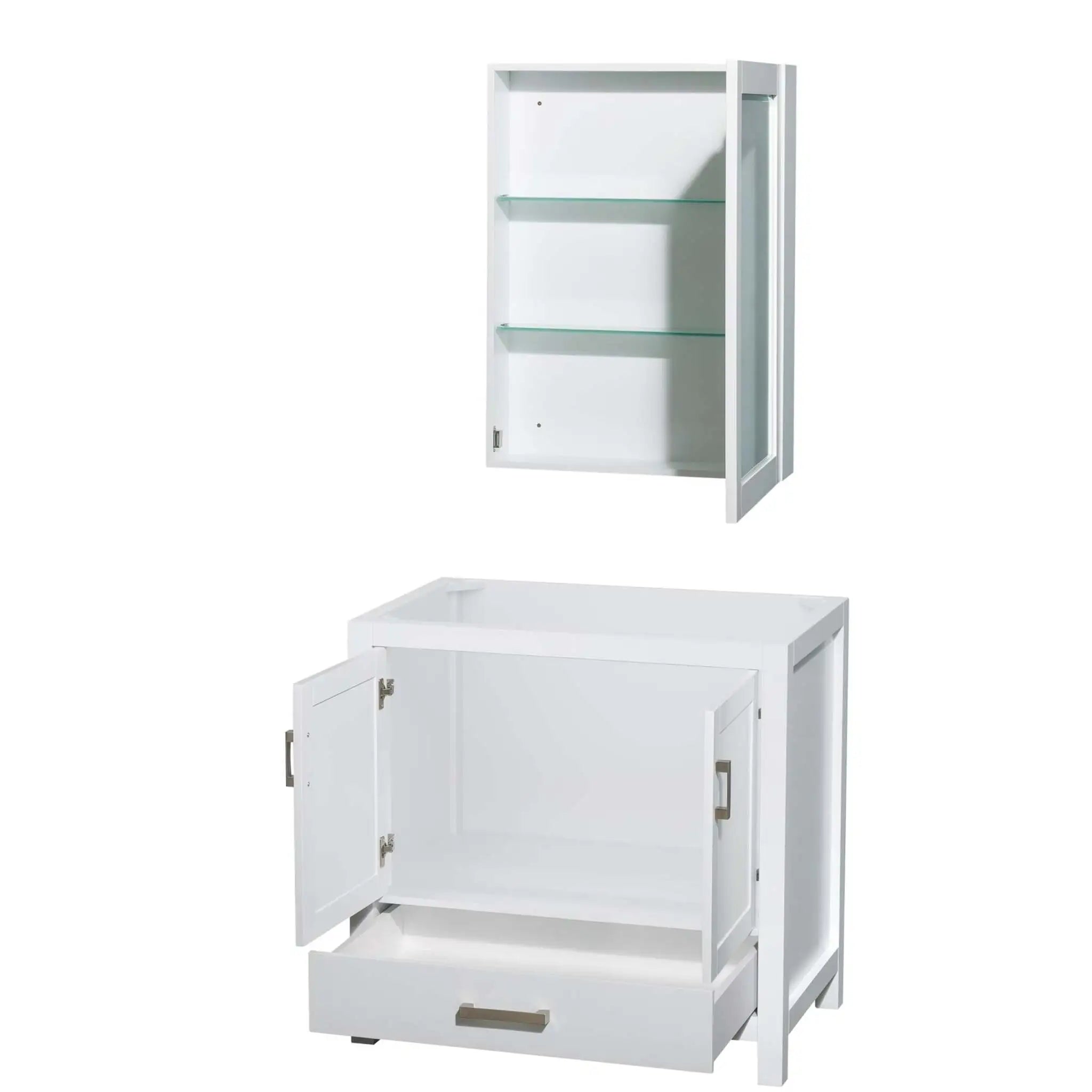 36" Sheffield Single Bathroom Vanity in White with Brushed Chrome Trim & Medicine Cabinet by Wyndham