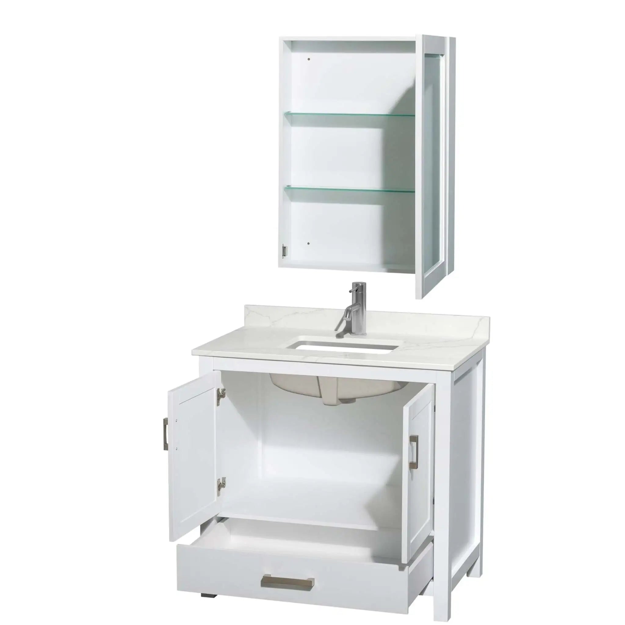 36" Sheffield Single Bathroom Vanity in White with Brushed Chrome Trim & Medicine Cabinet by Wyndham