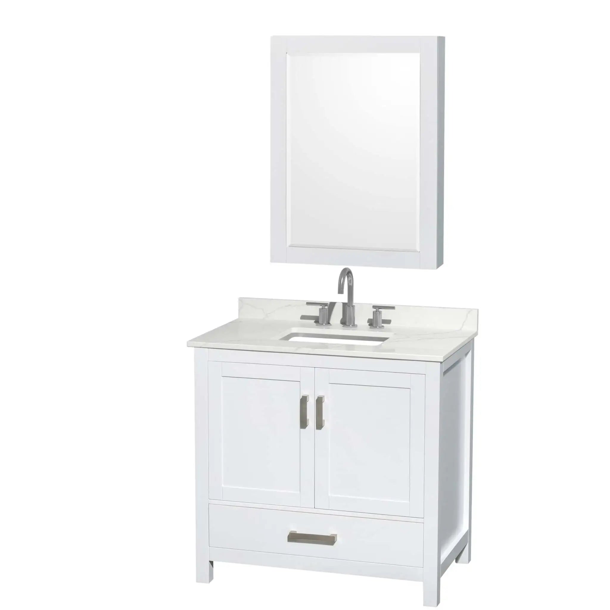 36" Sheffield Single Bathroom Vanity in White with Brushed Chrome Trim & Medicine Cabinet by Wyndham