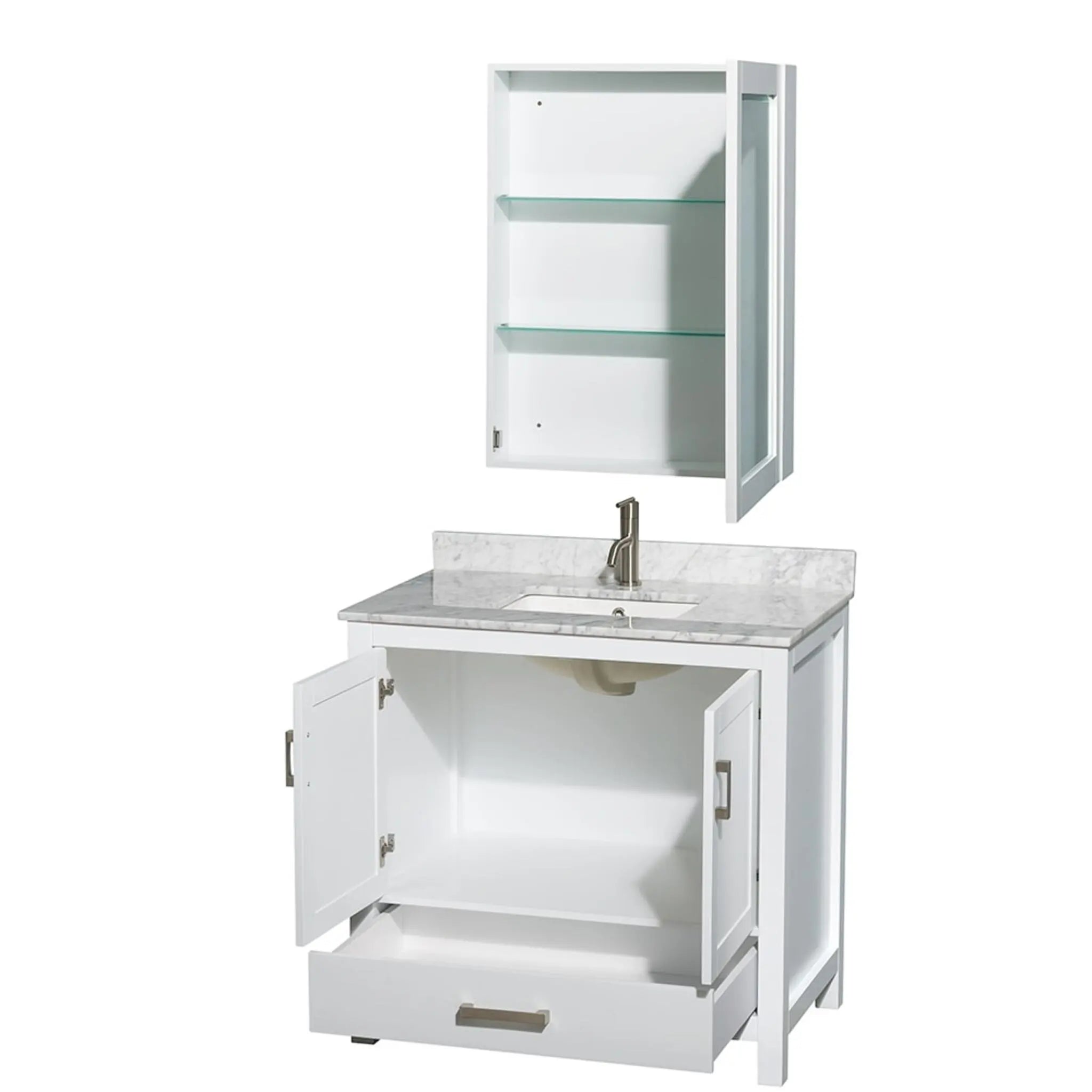 36" Sheffield Single Bathroom Vanity in White with Brushed Chrome Trim & Medicine Cabinet by Wyndham