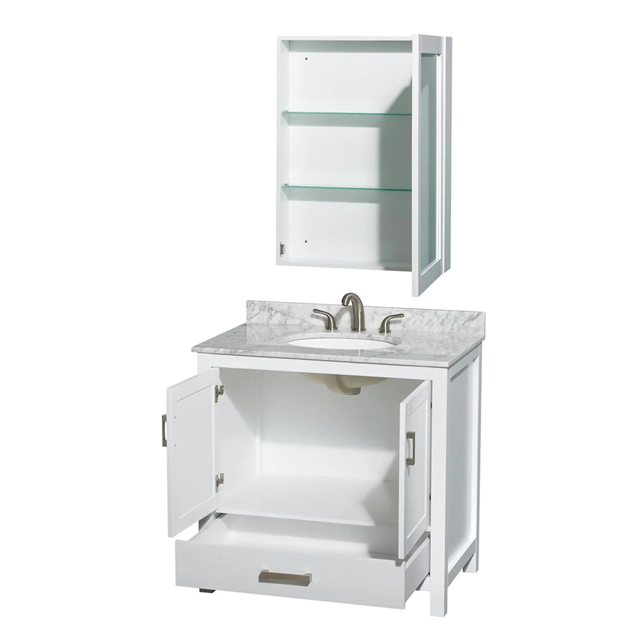 36" Sheffield Single Bathroom Vanity in White with Brushed Chrome Trim & Medicine Cabinet by Wyndham