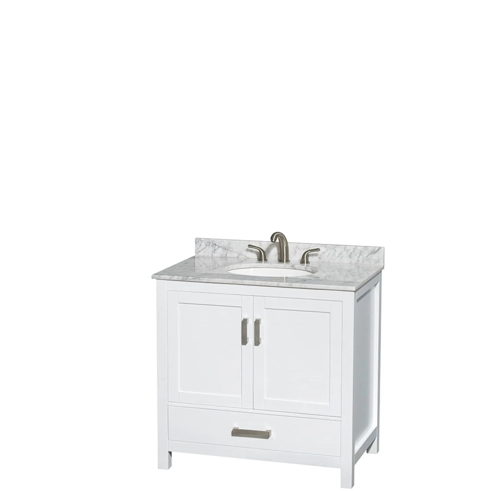 36" Sheffield Single Bathroom Vanity in White with Brushed Chrome Trim & Medicine Cabinet by Wyndham