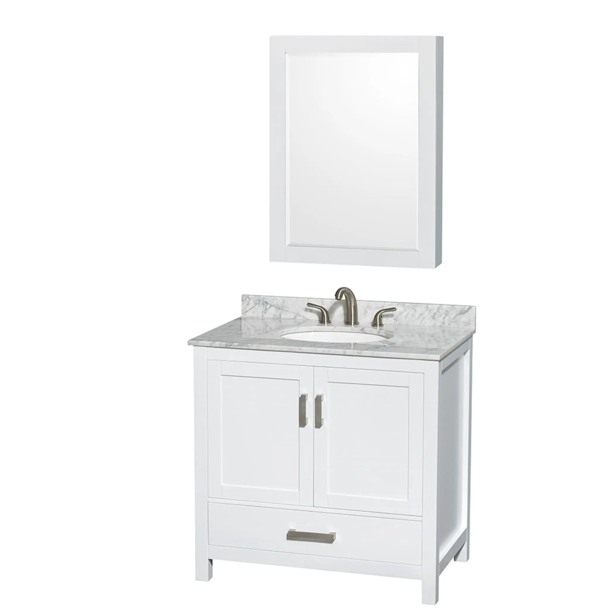 36" Sheffield Single Bathroom Vanity in White with Brushed Chrome Trim & Medicine Cabinet by Wyndham