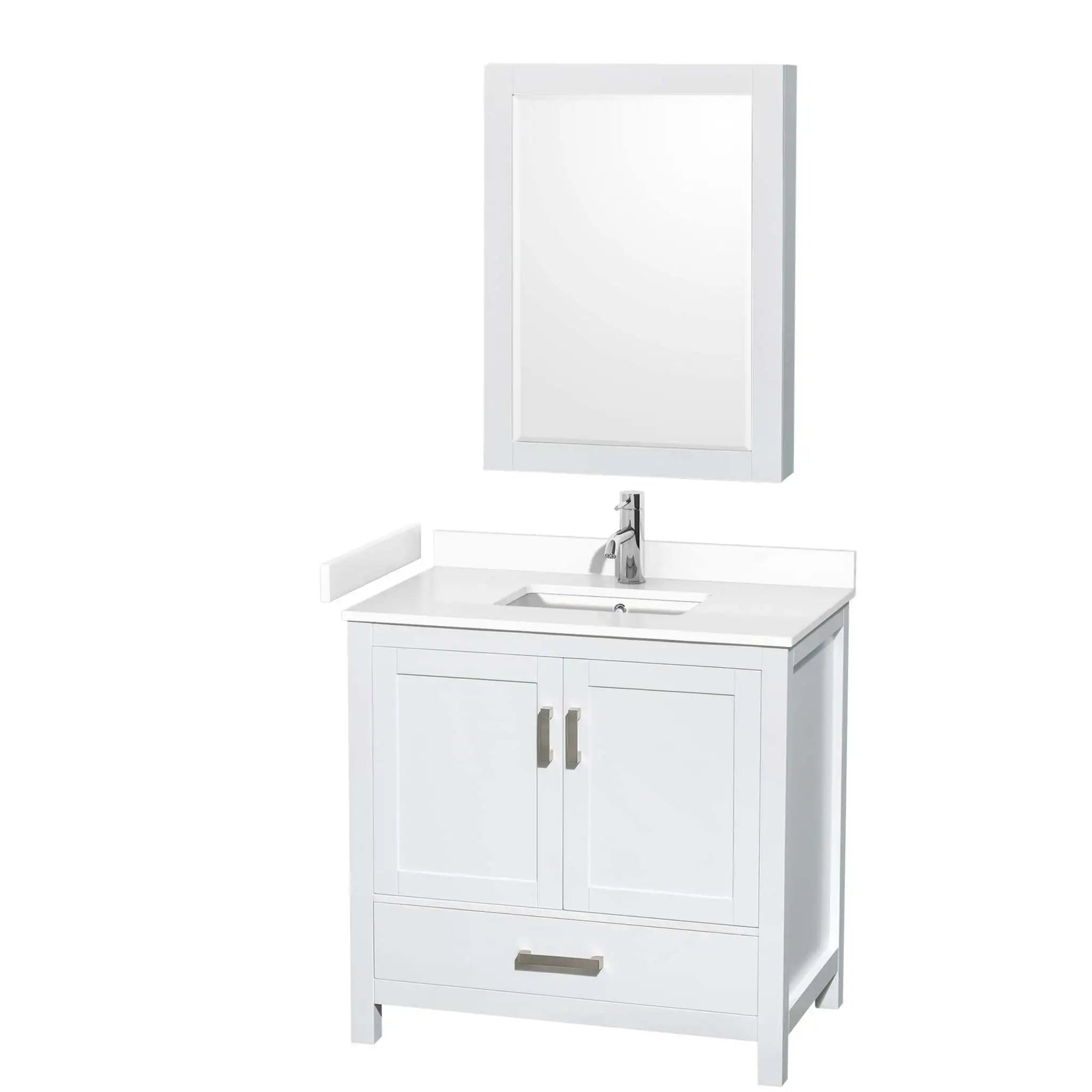 36" Sheffield Single Bathroom Vanity in White with Brushed Chrome Trim & Medicine Cabinet by Wyndham