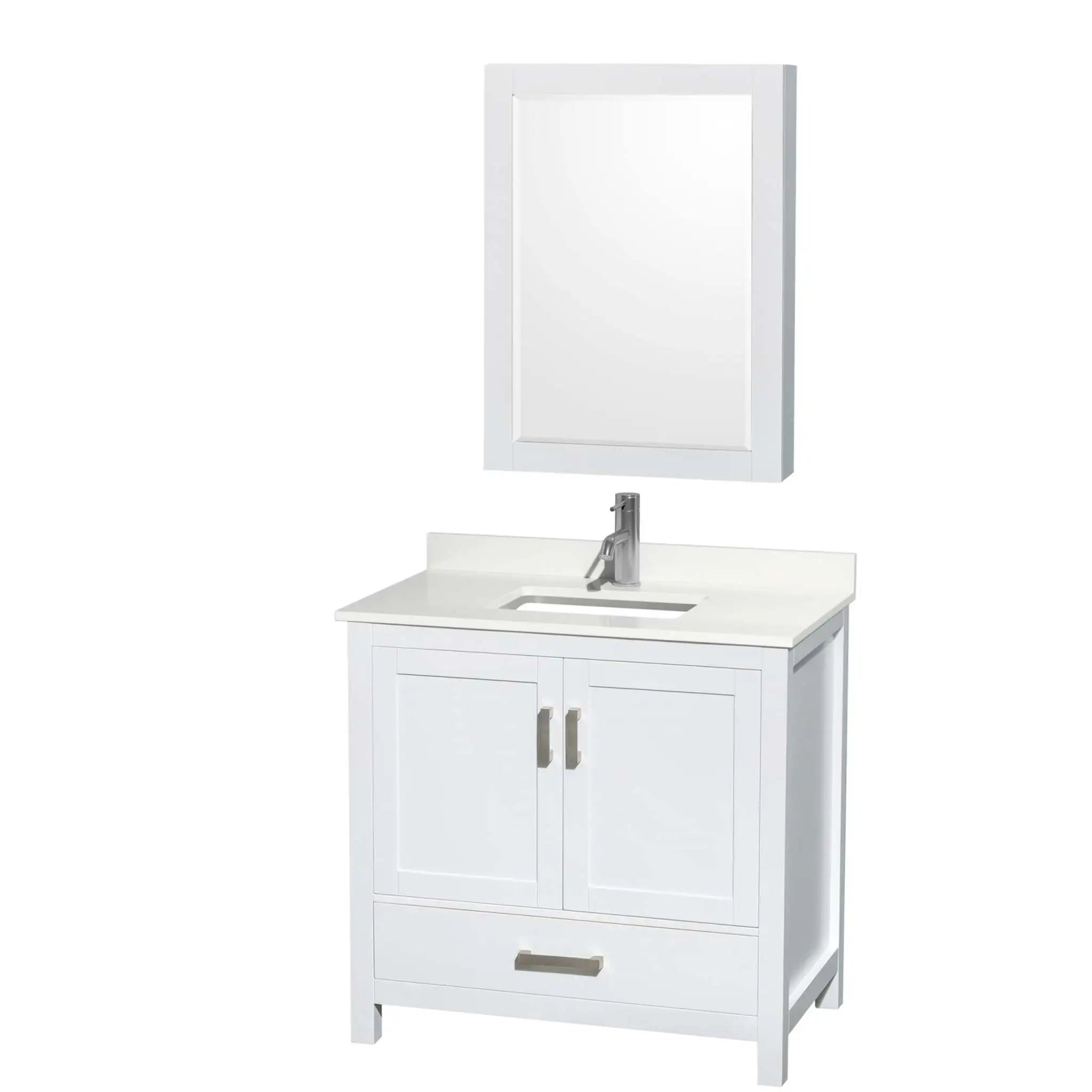 36" Sheffield Single Bathroom Vanity in White with Brushed Chrome Trim & Medicine Cabinet by Wyndham