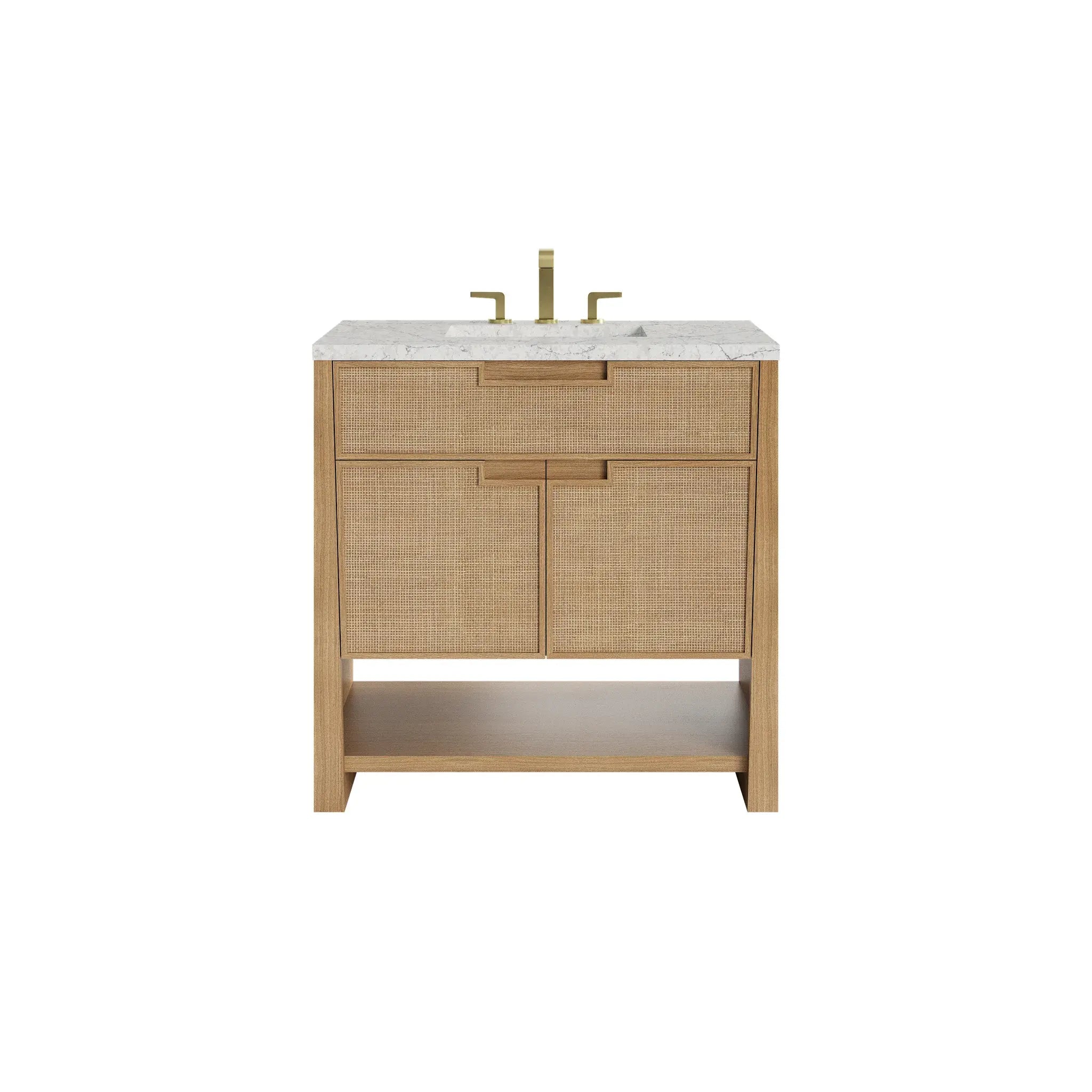 36" Solene Single Vanity in Seaside Oak-Eternal Jasmine Pearl Silestone-8" Widespread image