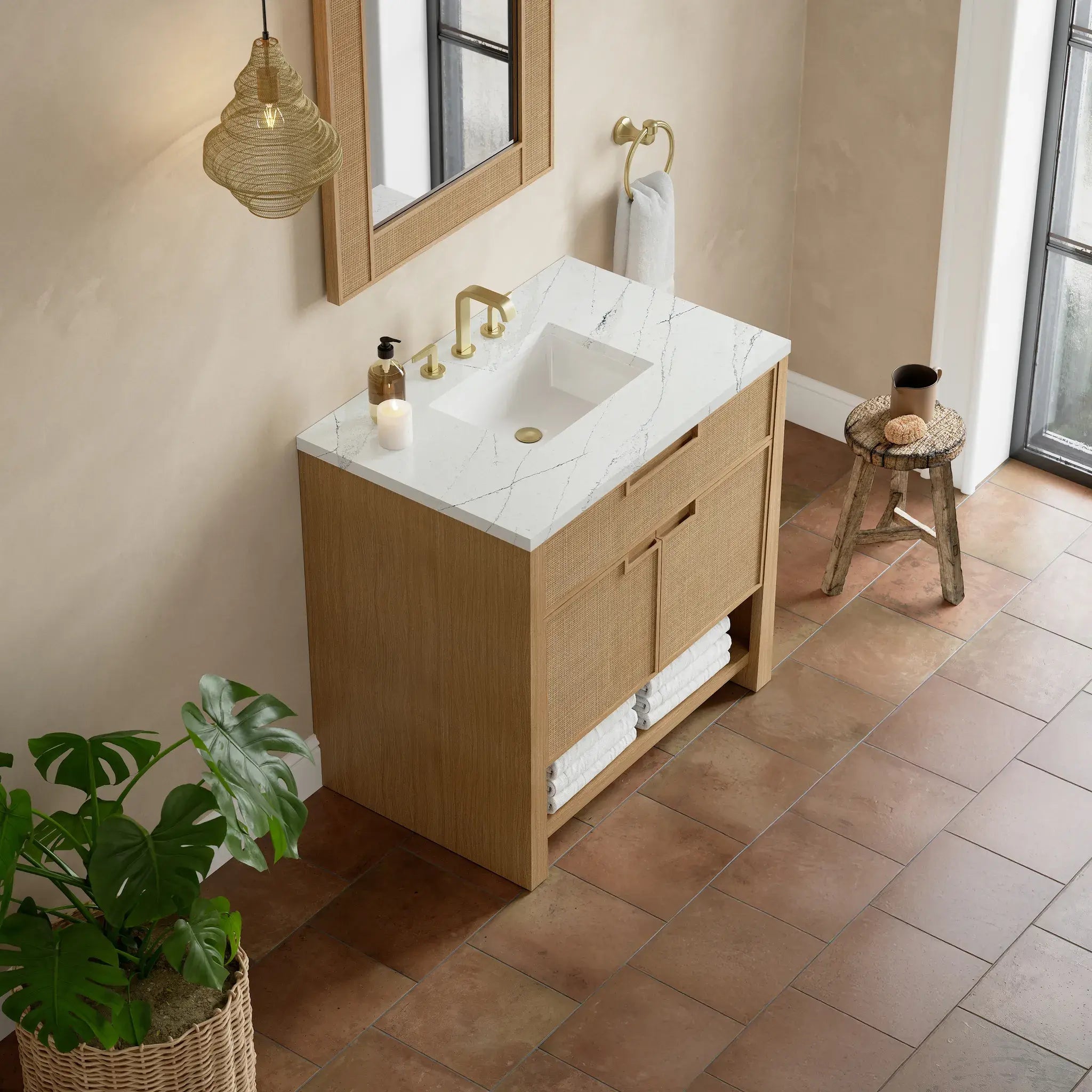 36" Solene Single Vanity in Seaside Oak-Ethereal Noctis Silestone-8" Widespread image 6