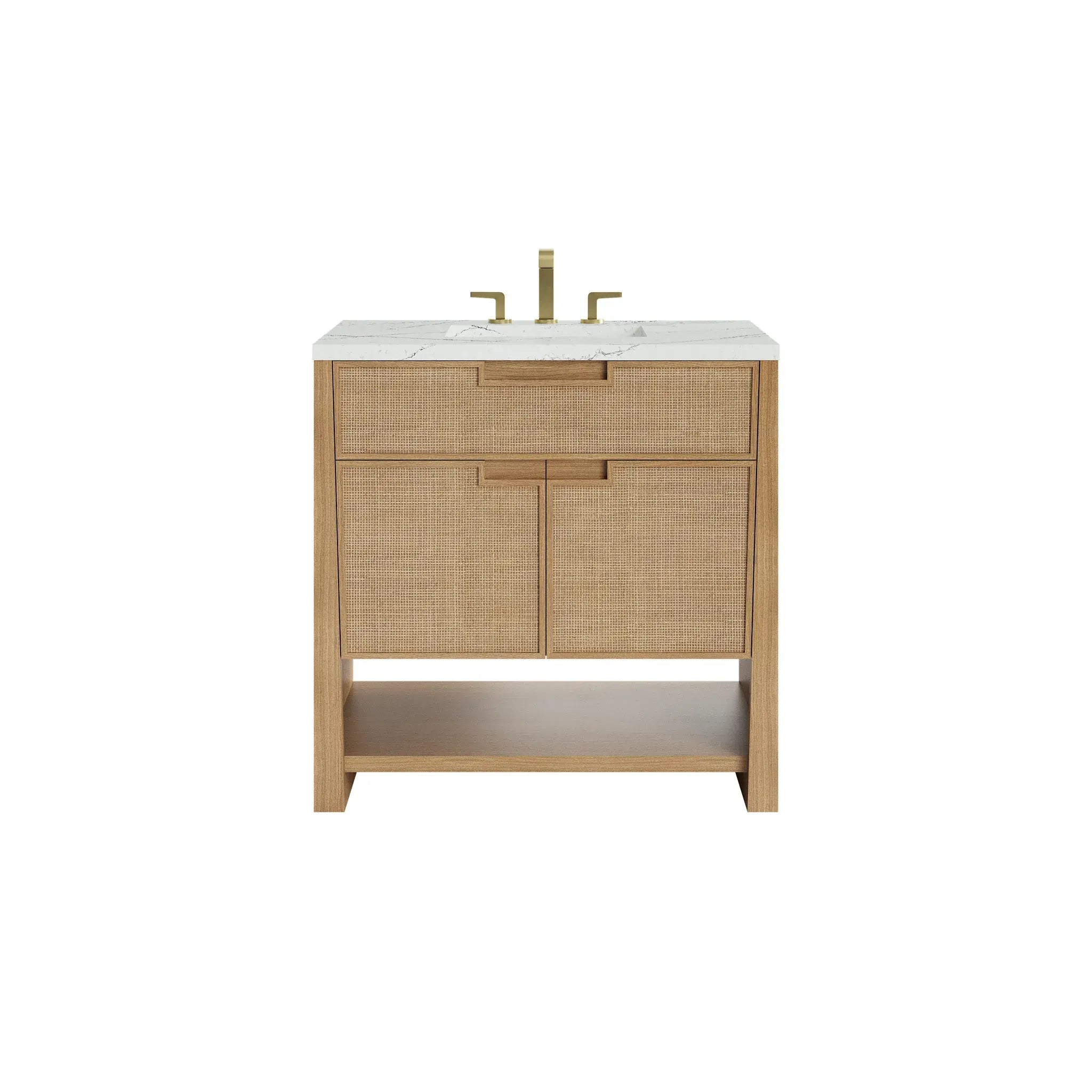 36" Solene Single Vanity in Seaside Oak-Ethereal Noctis Silestone-8" Widespread image