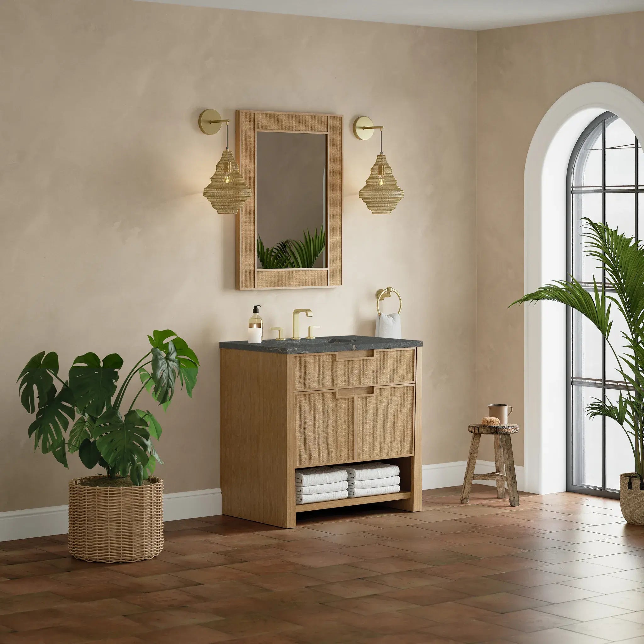 36" Solene Single Vanity in Seaside Oak-Parisien Bleu Silestone-8" Widespread image 3