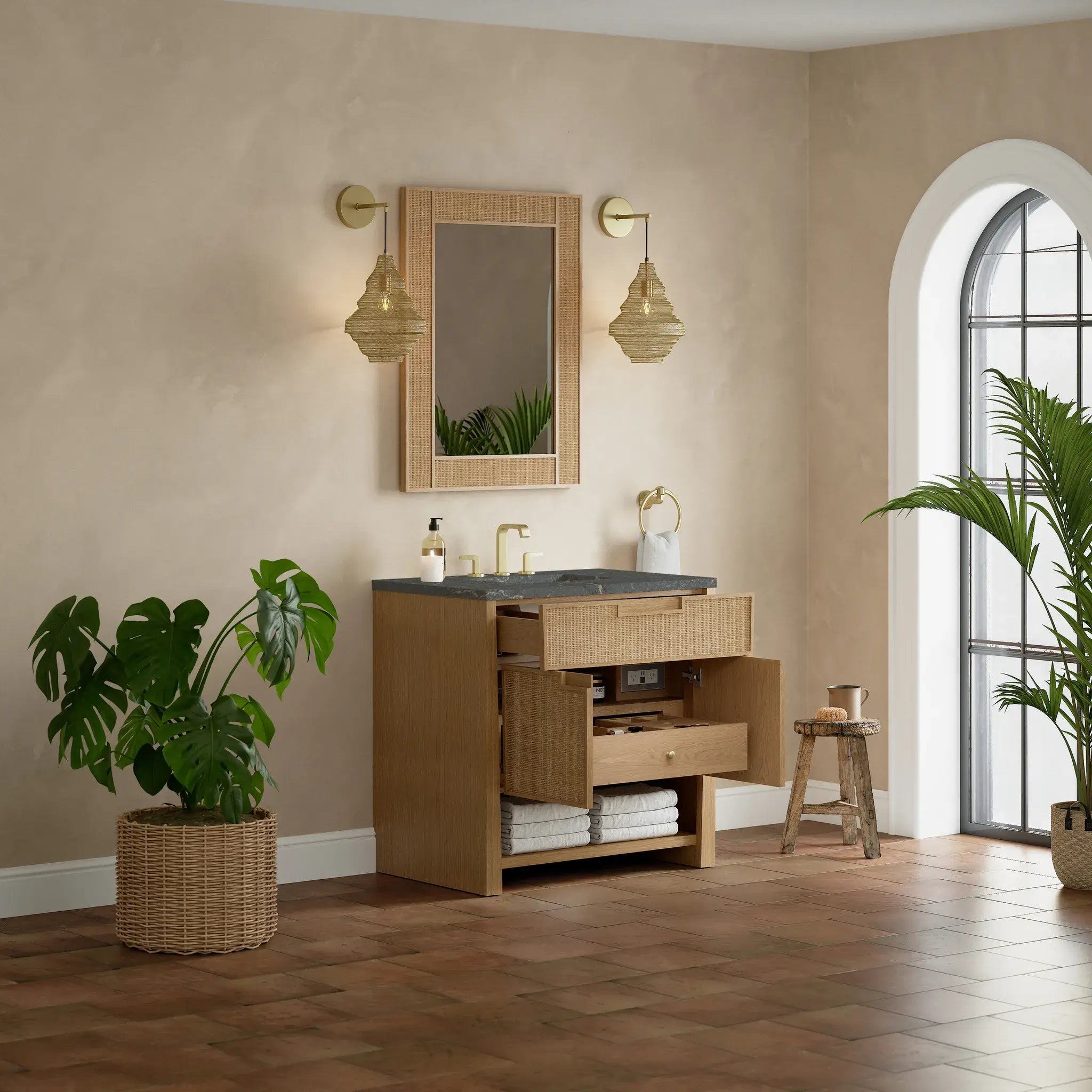 36" Solene Single Vanity in Seaside Oak-Parisien Bleu Silestone-8" Widespread image 4