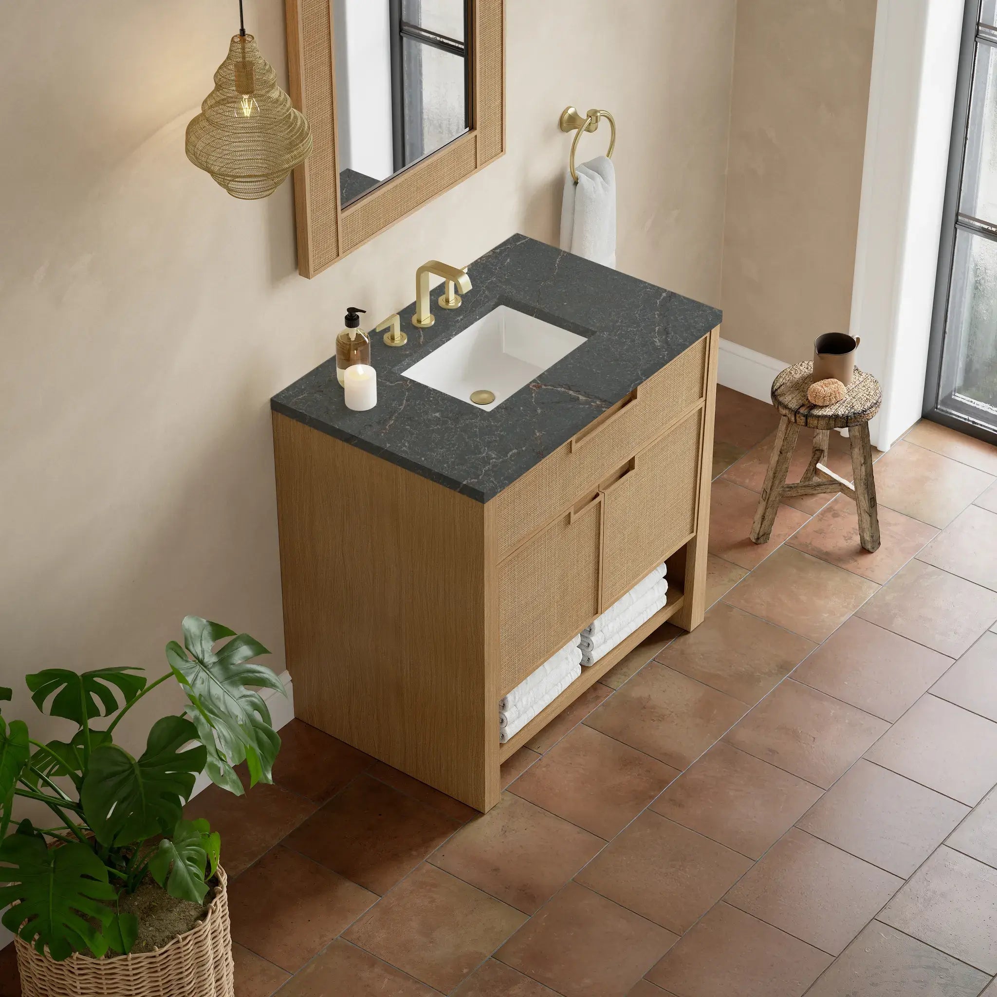 36" Solene Single Vanity in Seaside Oak-Parisien Bleu Silestone-8" Widespread image 6