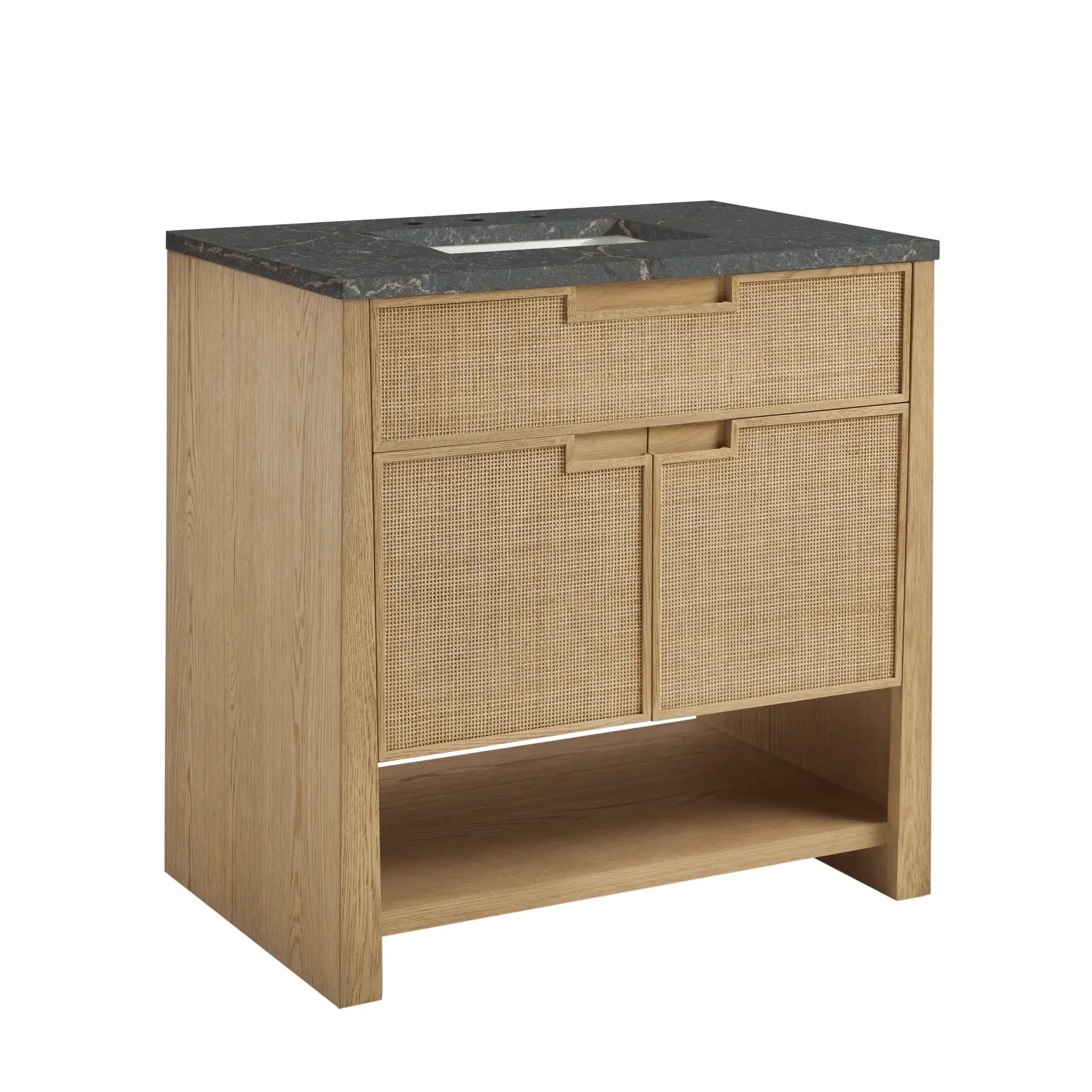 36" Solene Single Vanity in Seaside Oak-Parisien Bleu Silestone-8" Widespread image 9