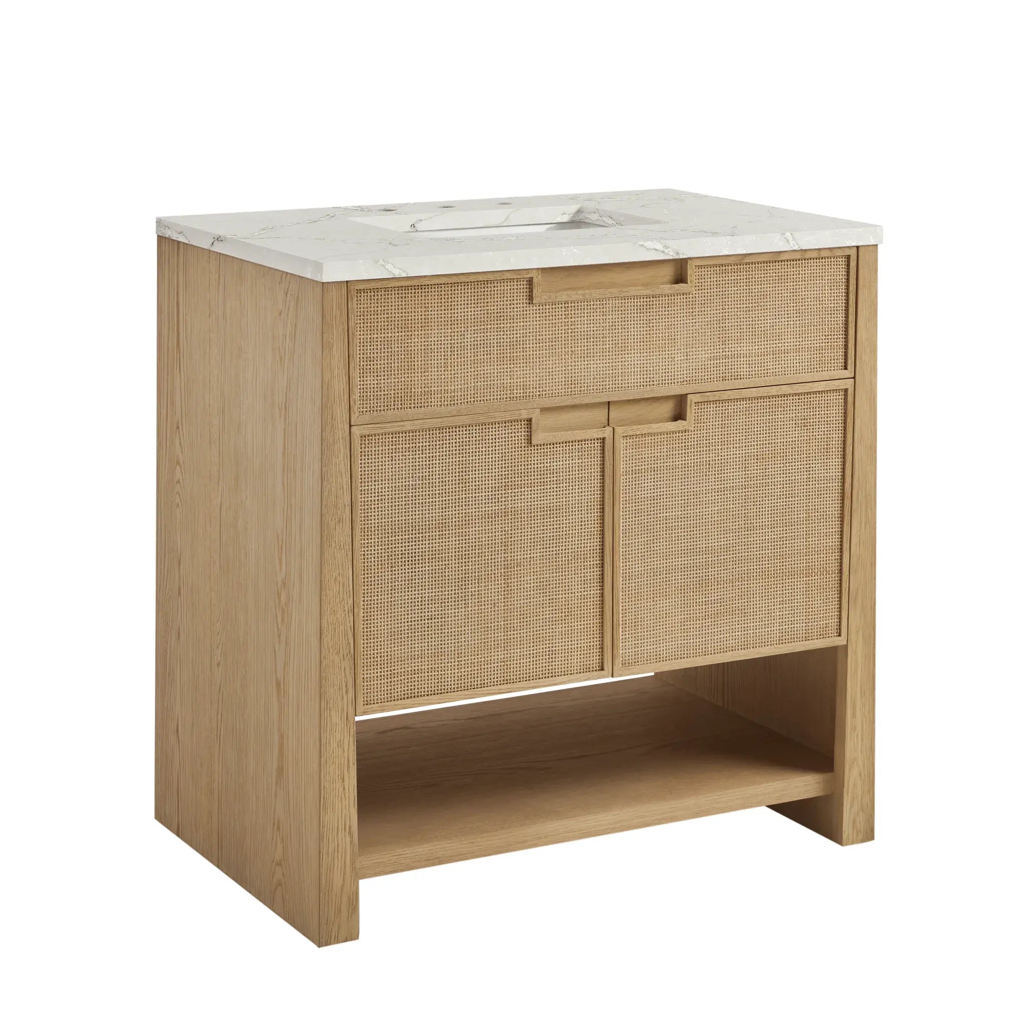 36" Solene Single Vanity in Seaside Oak-Victorian Silver Silestone-8" Widespread image 9