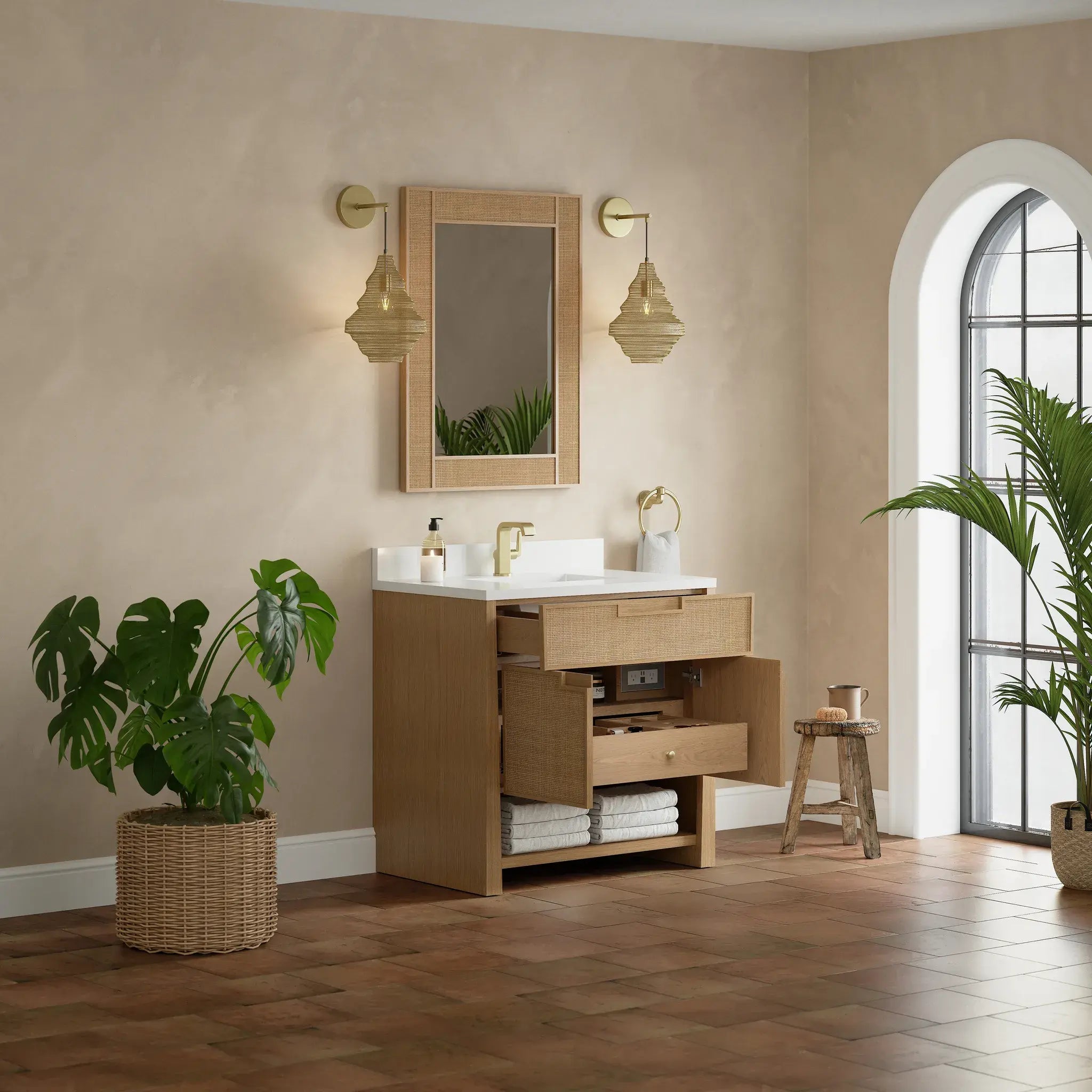 36" Solene Single Vanity in Seaside Oak-White Zeus Silestone & Backsplash-Single Hole image 4