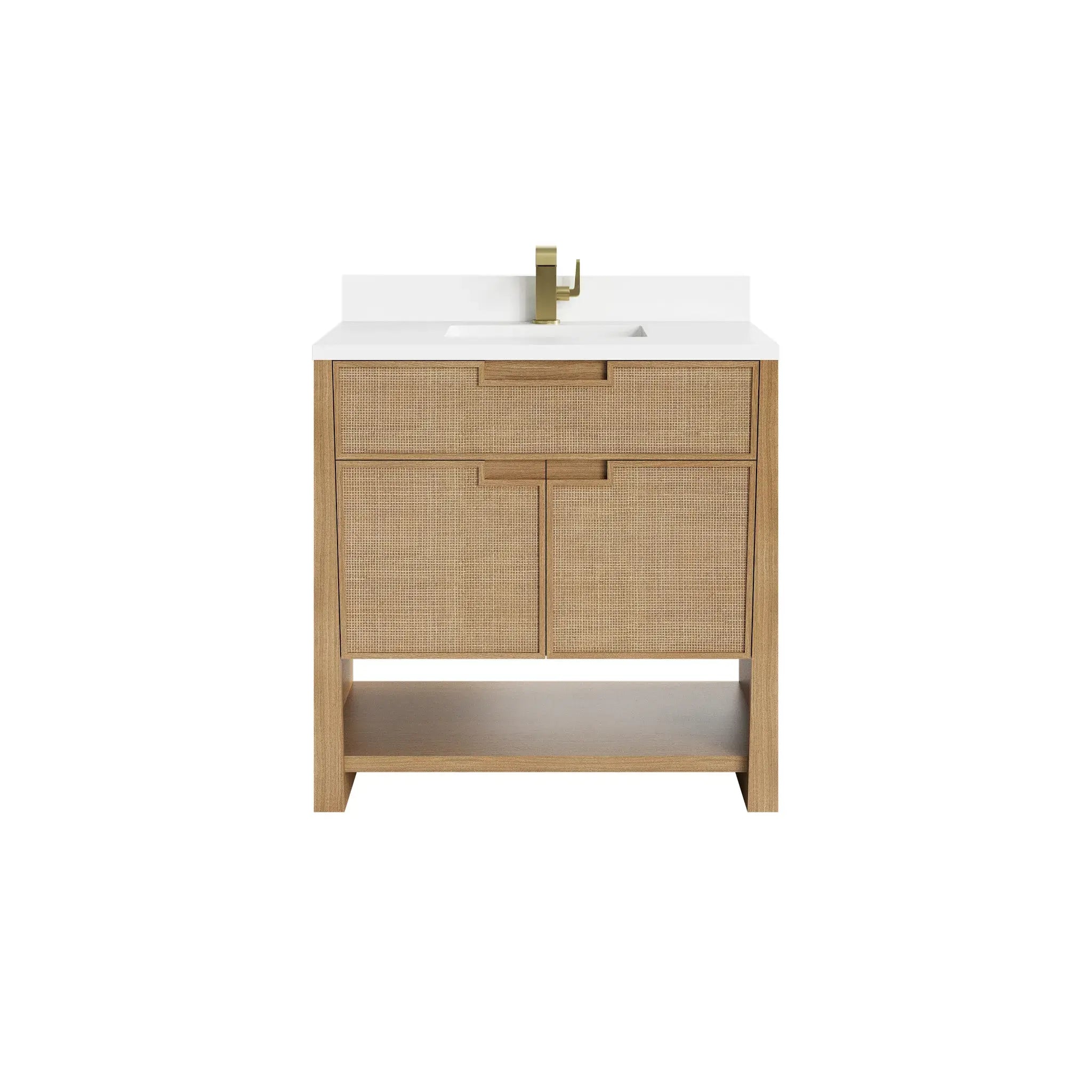 36" Solene Single Vanity in Seaside Oak-White Zeus Silestone & Backsplash-Single Hole image