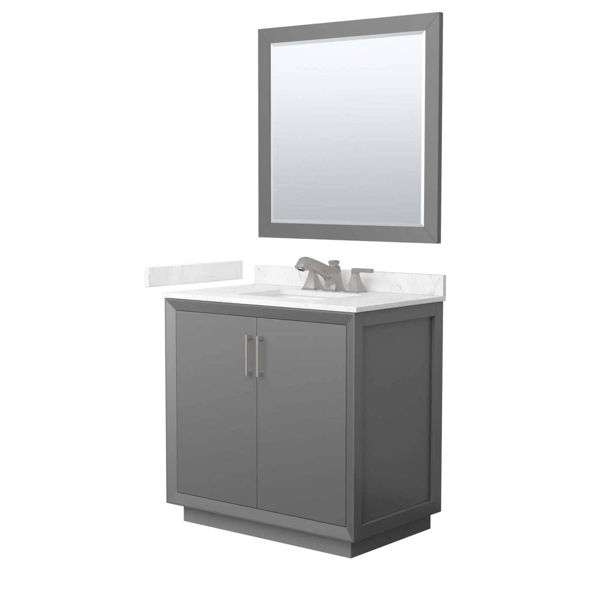 36" Strada Single Bathroom Vanity in Dark Gray with Brushed Nickel Trim & 34" Mirror by Wyndham