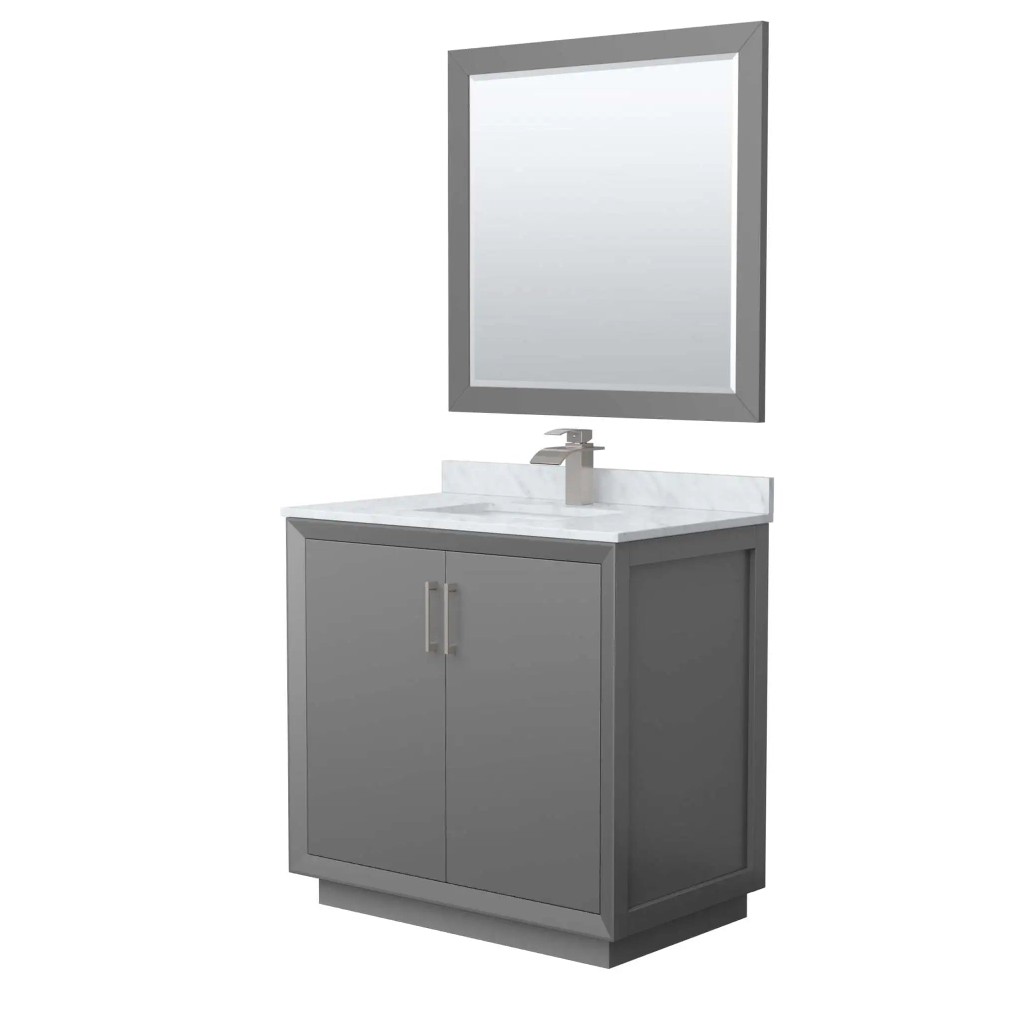 36" Strada Single Bathroom Vanity in Dark Gray with Brushed Nickel Trim & 34" Mirror by Wyndham