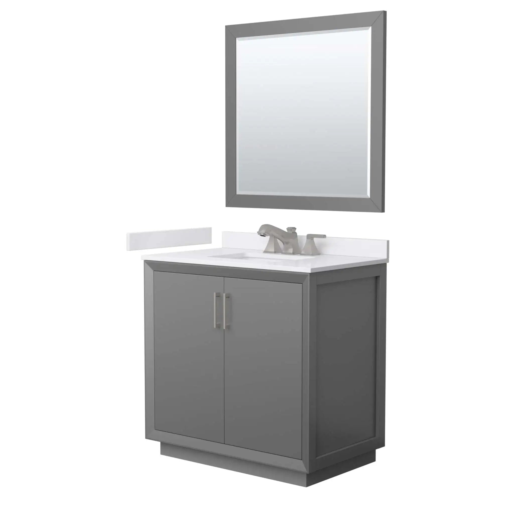 36" Strada Single Bathroom Vanity in Dark Gray with Brushed Nickel Trim & 34" Mirror by Wyndham