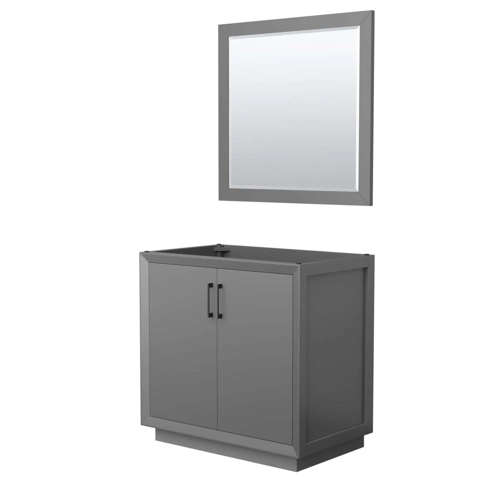 36" Strada Single Bathroom Vanity in Dark Gray with Matte Black Trim & 34" Mirror by Wyndham