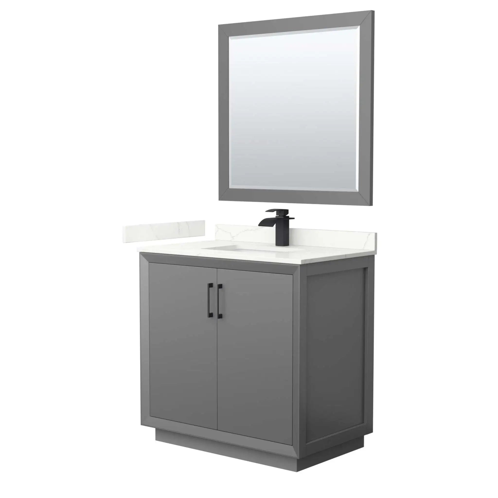 36" Strada Single Bathroom Vanity in Dark Gray with Matte Black Trim & 34" Mirror by Wyndham