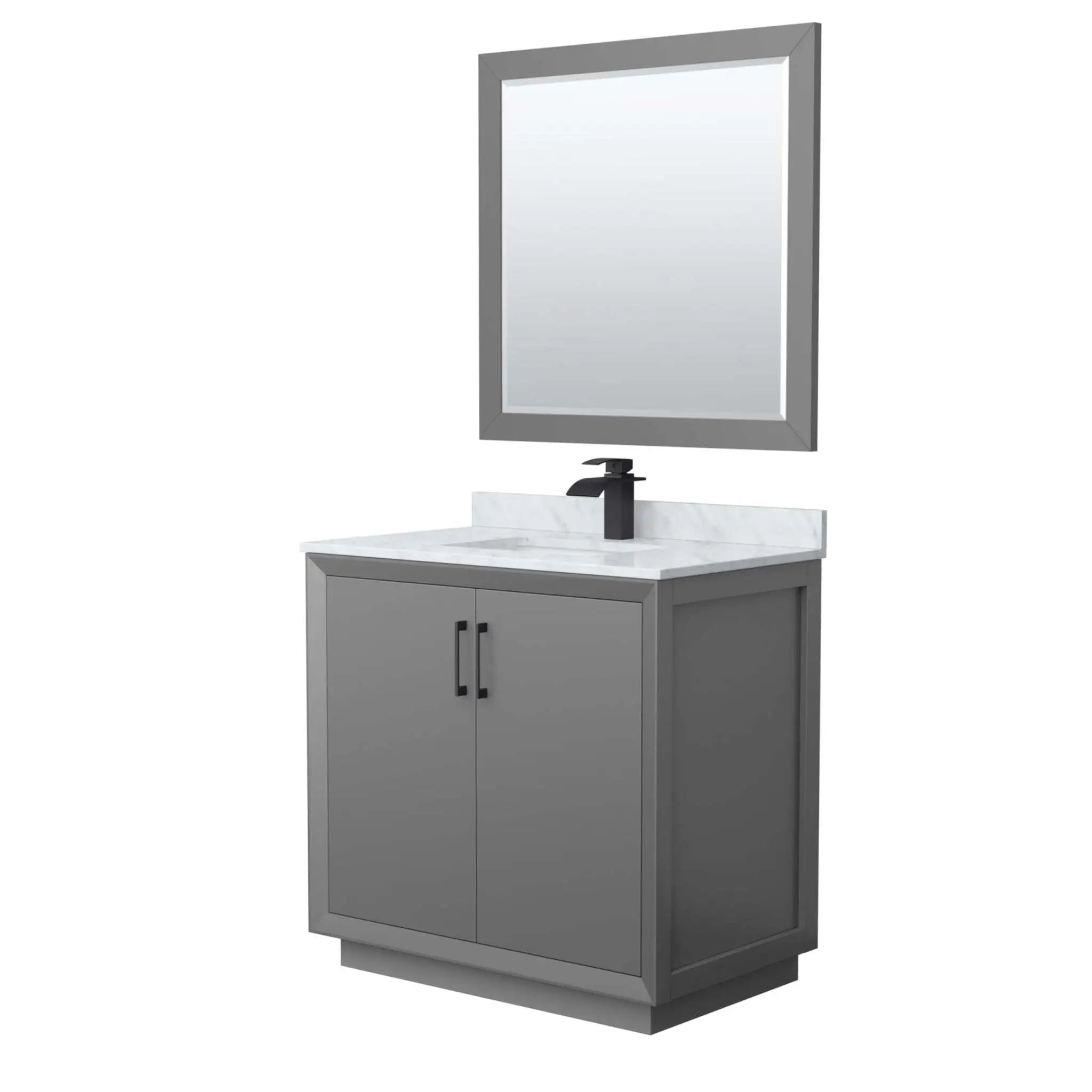 36" Strada Single Bathroom Vanity in Dark Gray with Matte Black Trim & 34" Mirror by Wyndham