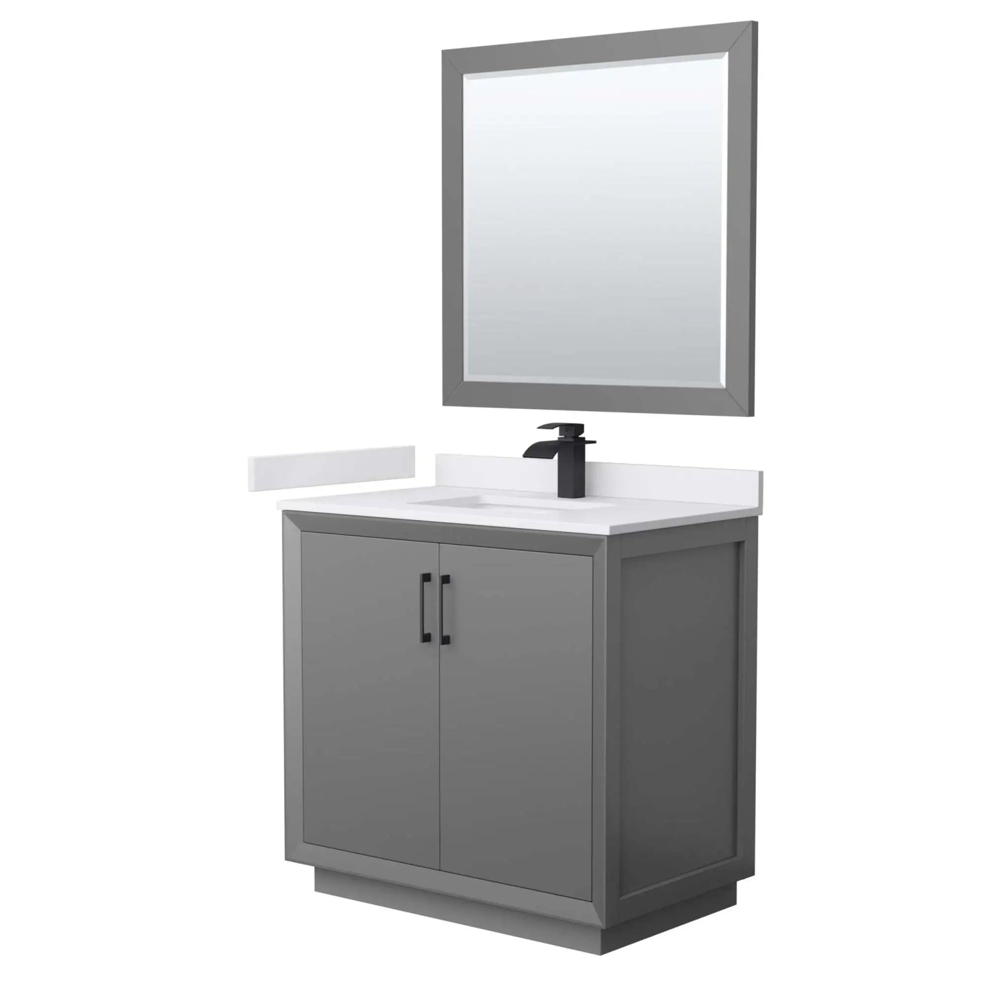 36" Strada Single Bathroom Vanity in Dark Gray with Matte Black Trim & 34" Mirror by Wyndham