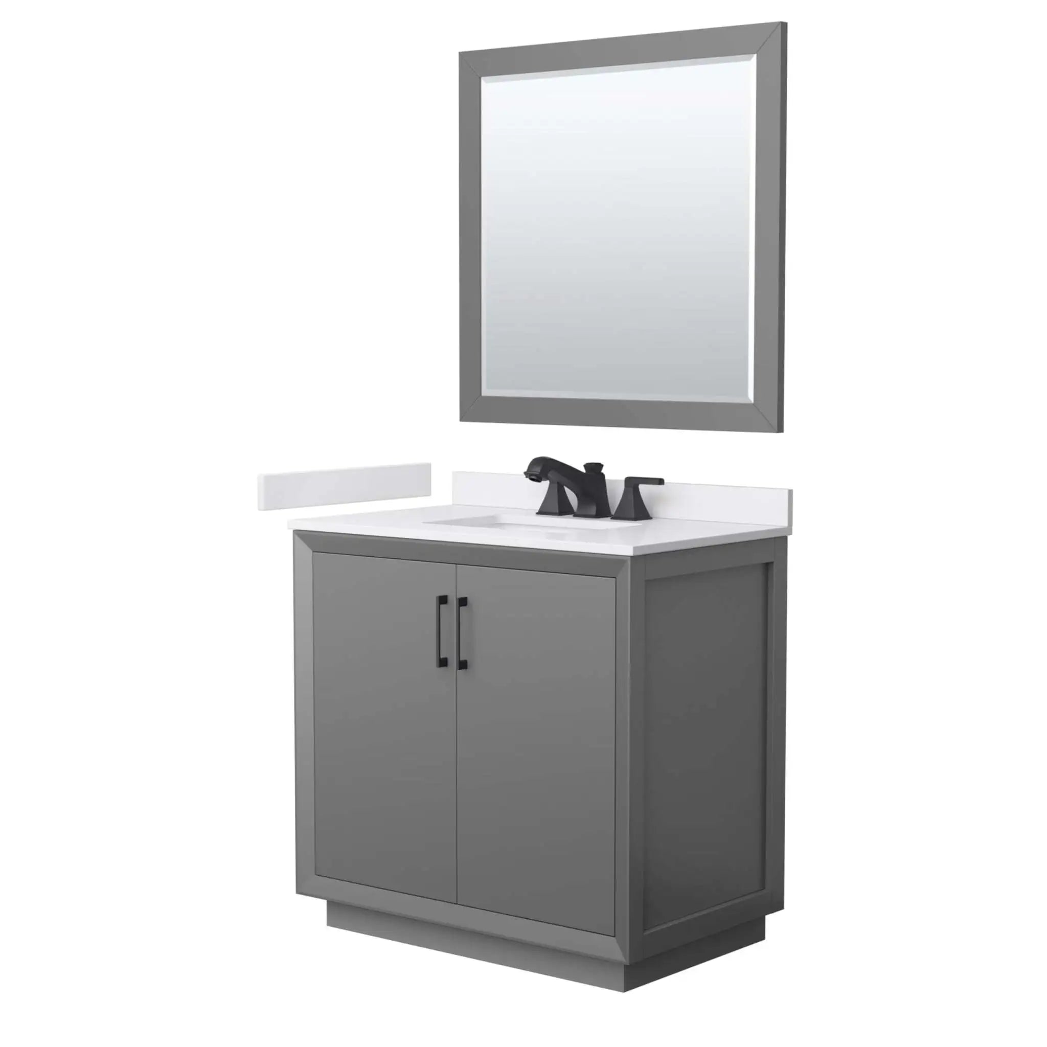 36" Strada Single Bathroom Vanity in Dark Gray with Matte Black Trim & 34" Mirror by Wyndham