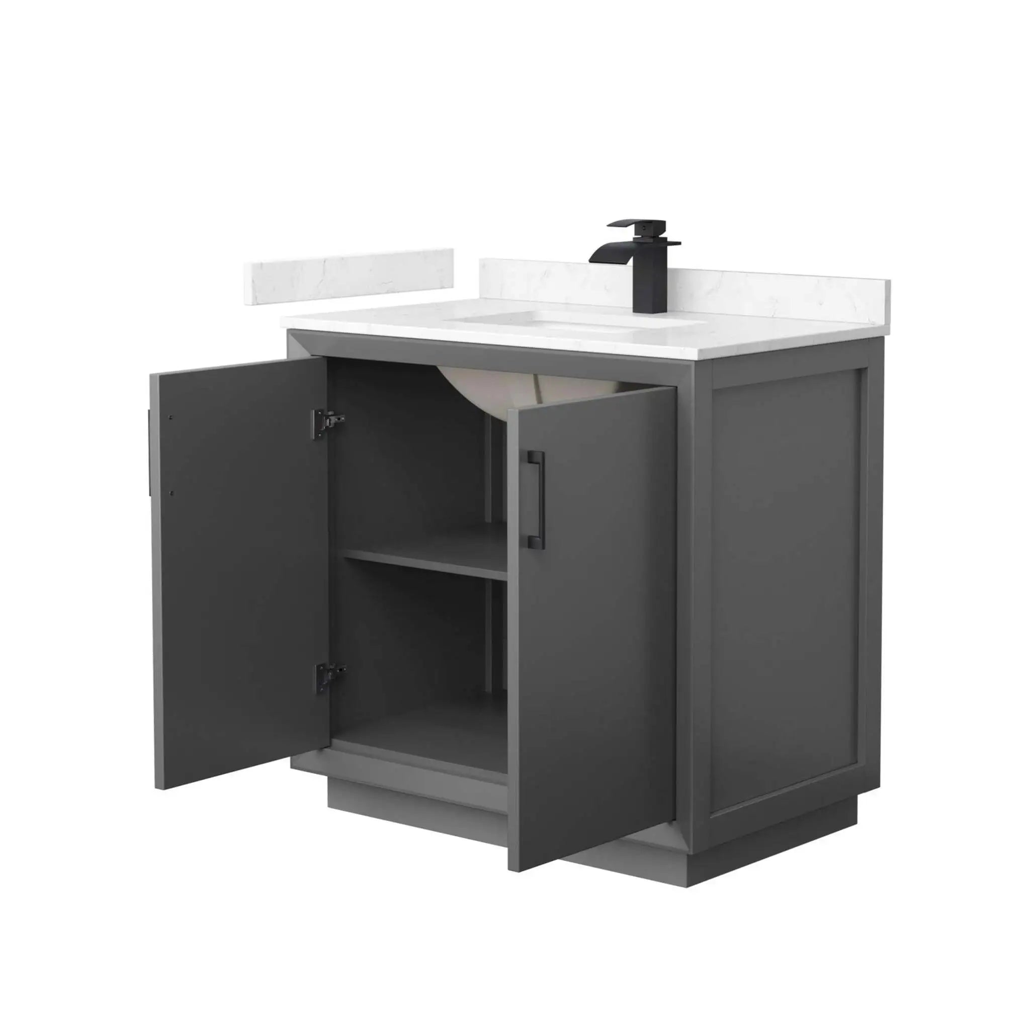 36" Strada Single Bathroom Vanity in Dark Gray with Matte Black Trim by Wyndham