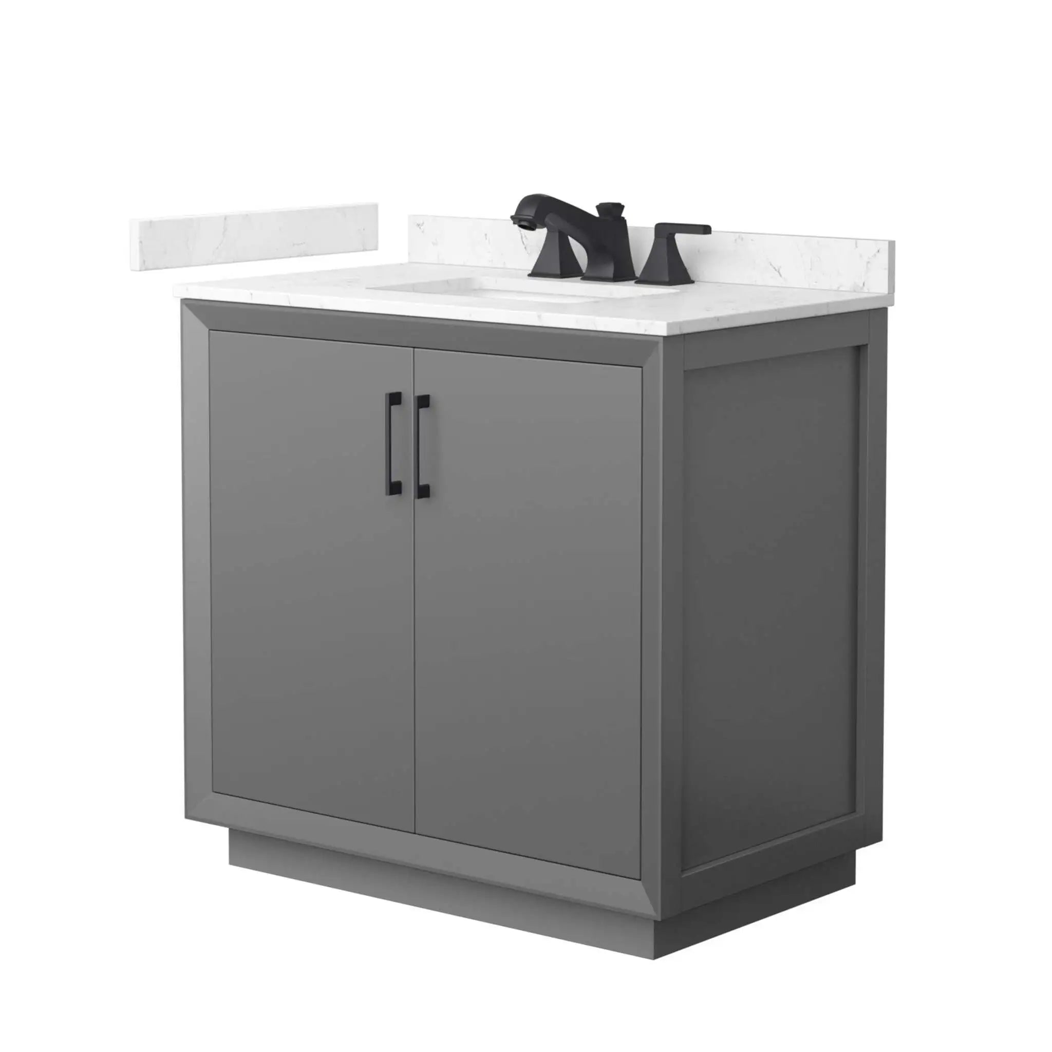 36" Strada Single Bathroom Vanity in Dark Gray with Matte Black Trim by Wyndham