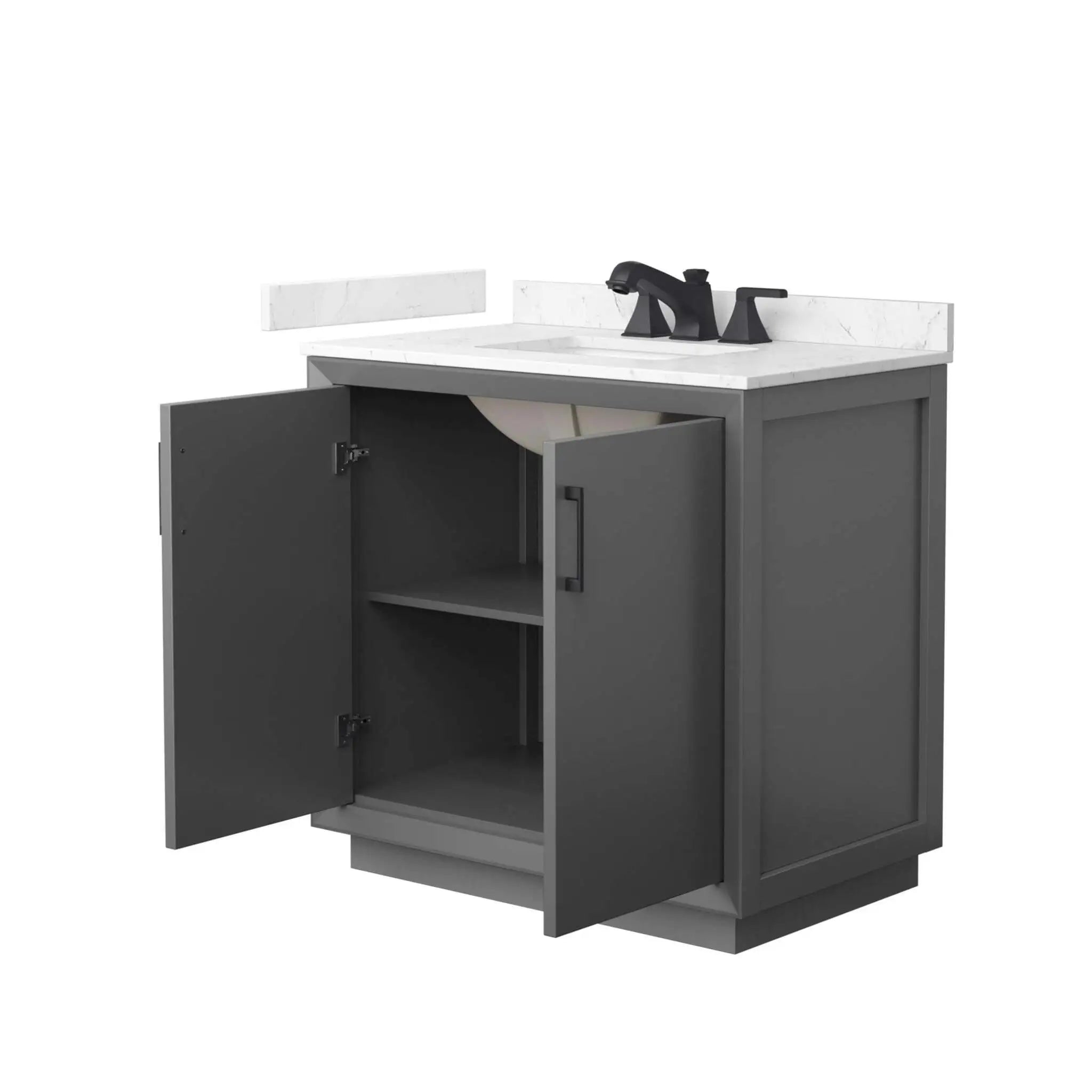 36" Strada Single Bathroom Vanity in Dark Gray with Matte Black Trim by Wyndham