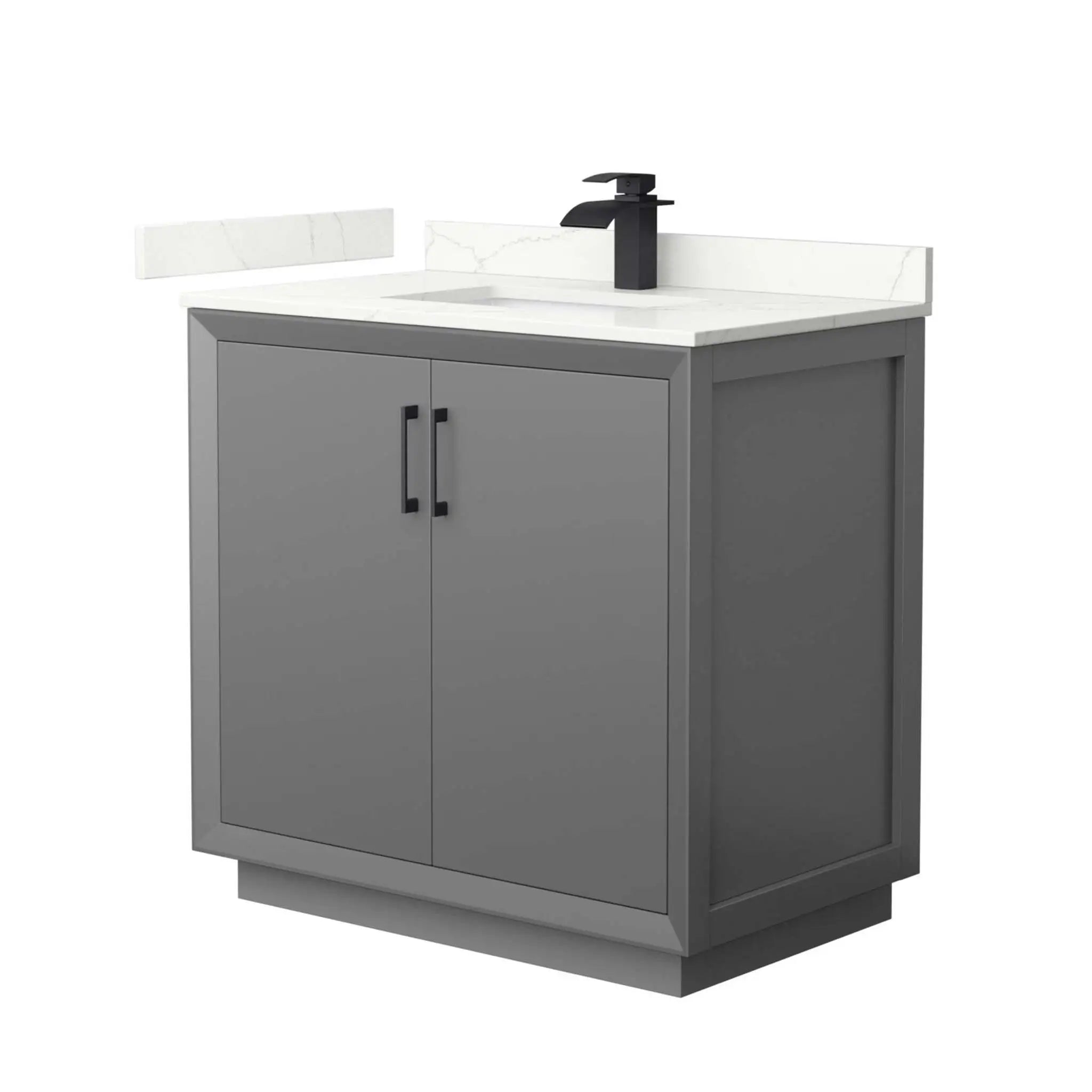 36" Strada Single Bathroom Vanity in Dark Gray with Matte Black Trim by Wyndham