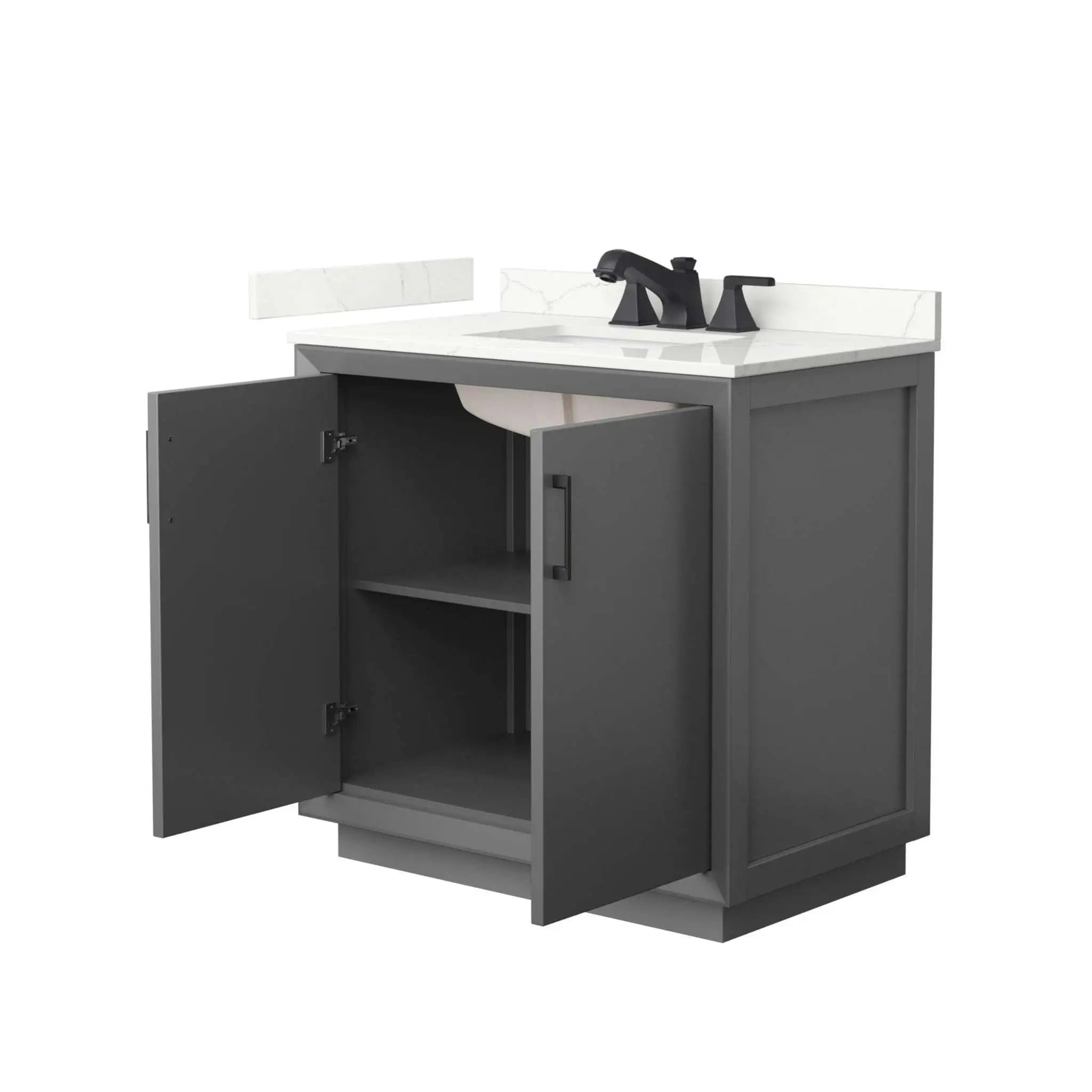 36" Strada Single Bathroom Vanity in Dark Gray with Matte Black Trim by Wyndham