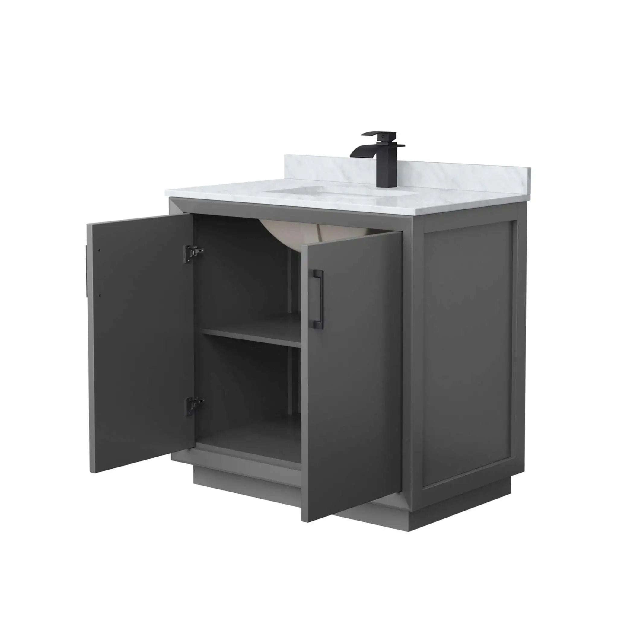 36" Strada Single Bathroom Vanity in Dark Gray with Matte Black Trim by Wyndham