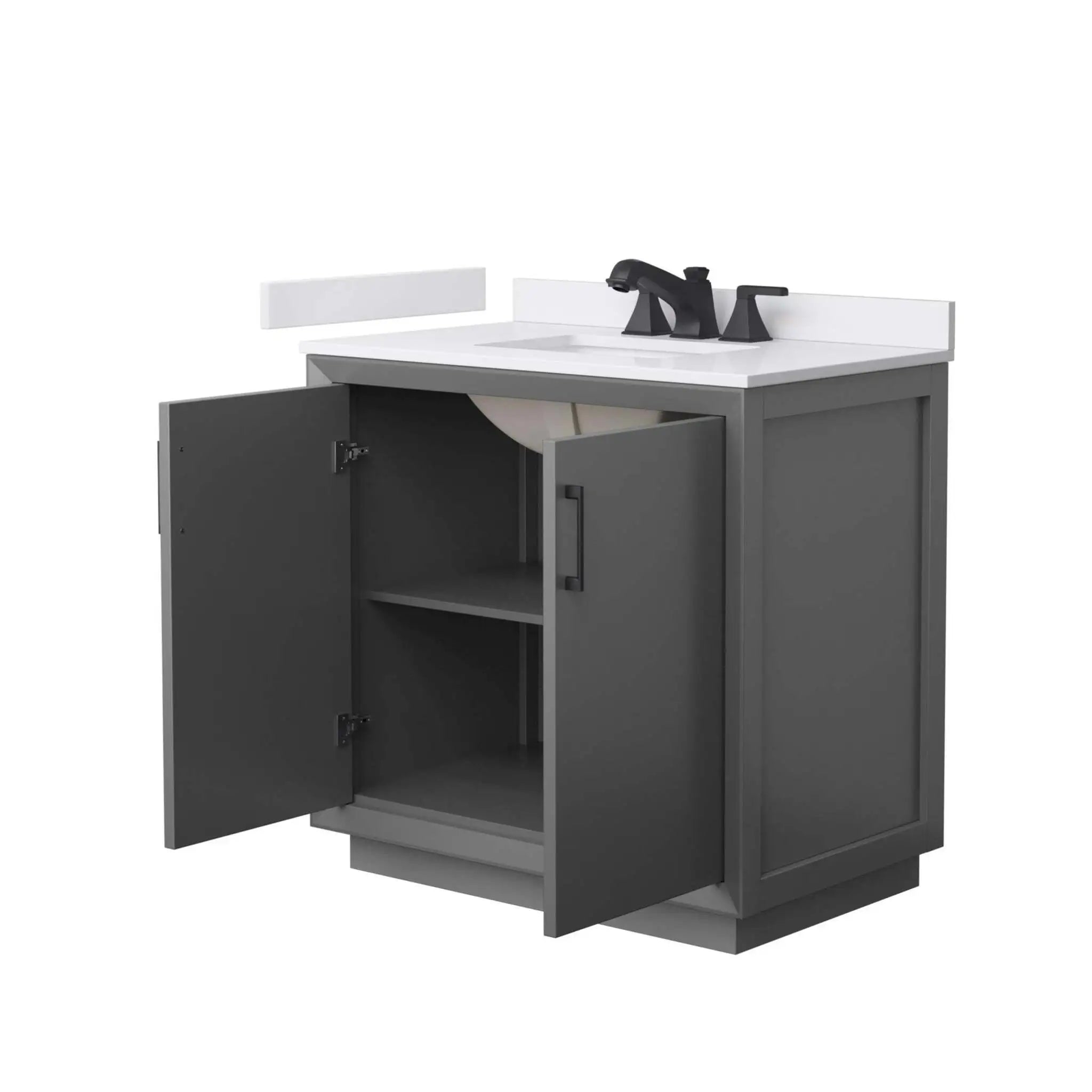 36" Strada Single Bathroom Vanity in Dark Gray with Matte Black Trim by Wyndham