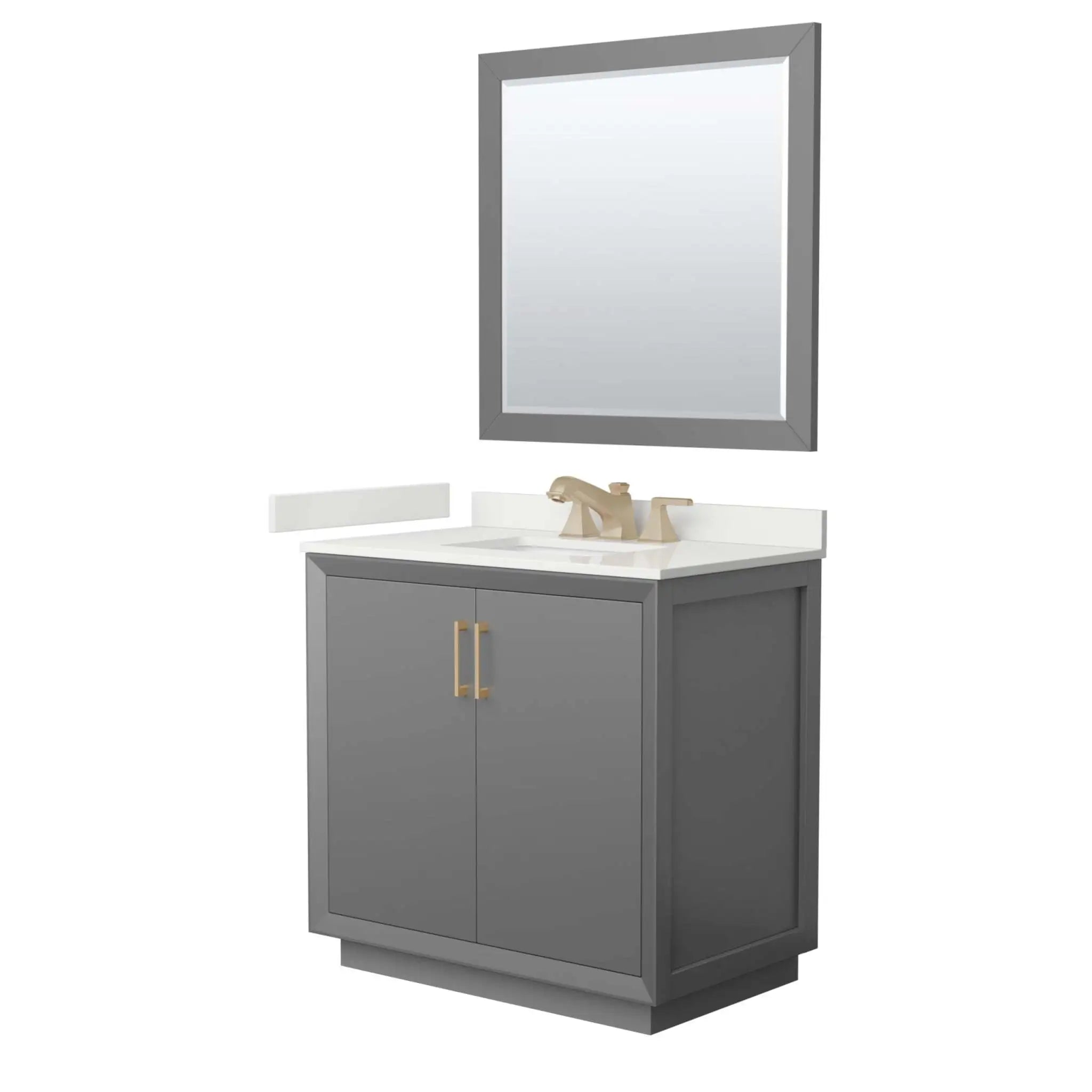36" Strada Single Bathroom Vanity in Dark Gray with Satin Bronze Trim & 34" Mirror by Wyndham