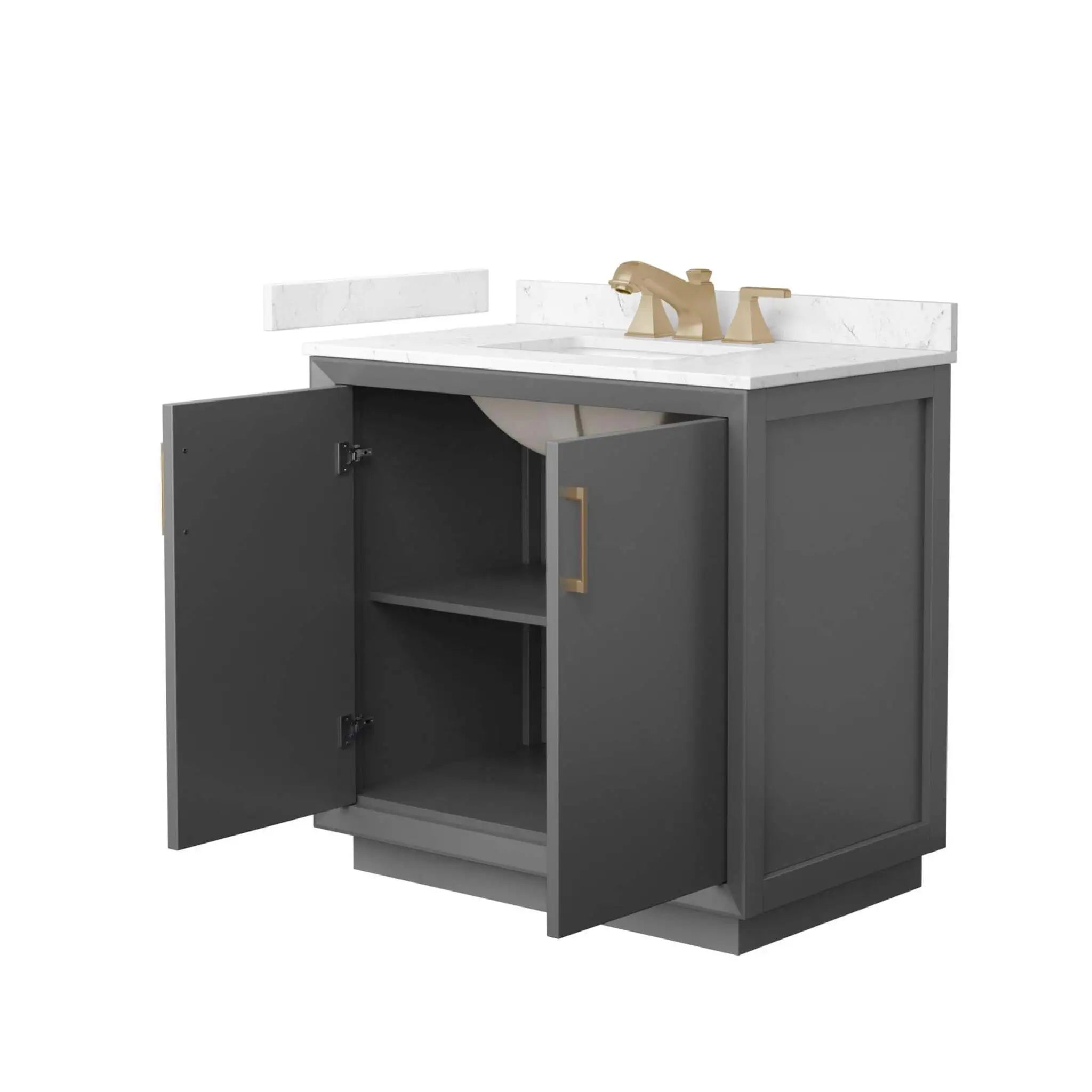 36" Strada Single Bathroom Vanity in Dark Gray with Satin Bronze Trim by Wyndham