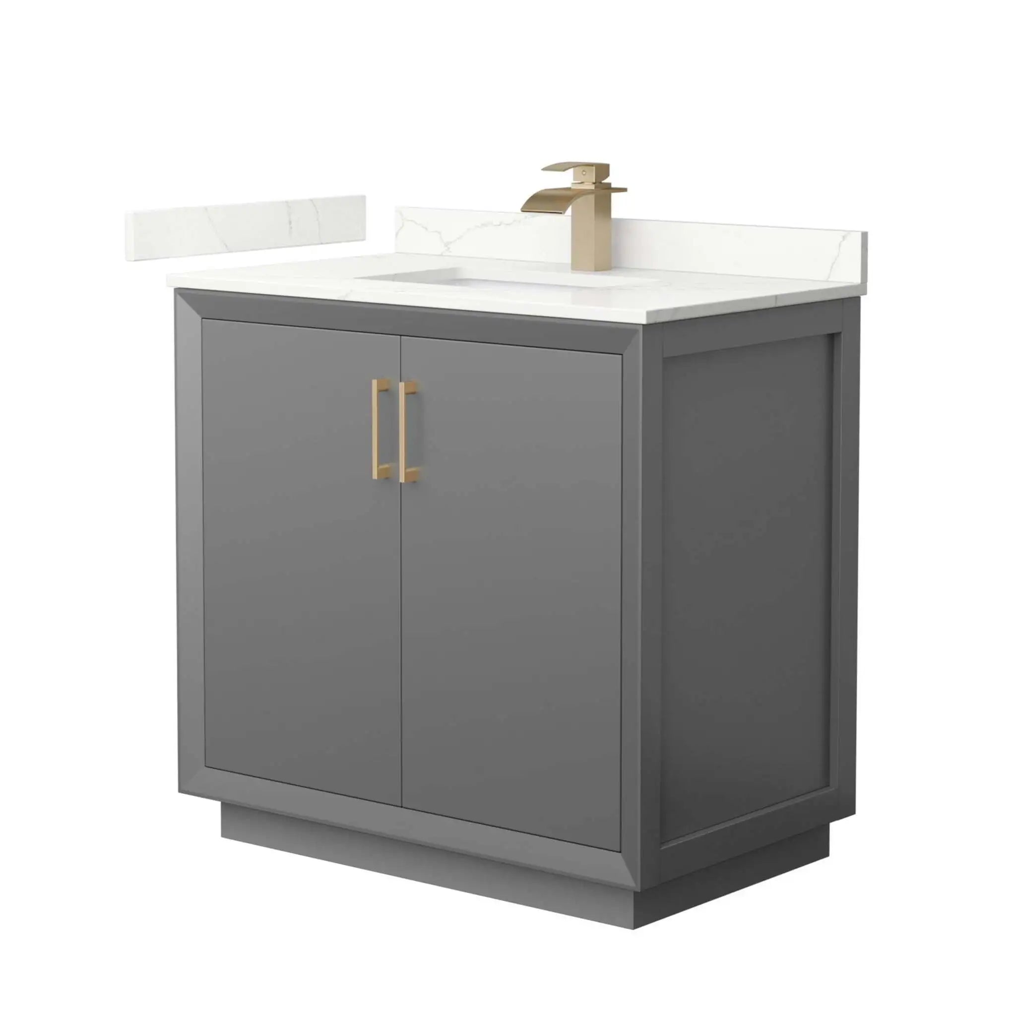 36" Strada Single Bathroom Vanity in Dark Gray with Satin Bronze Trim by Wyndham