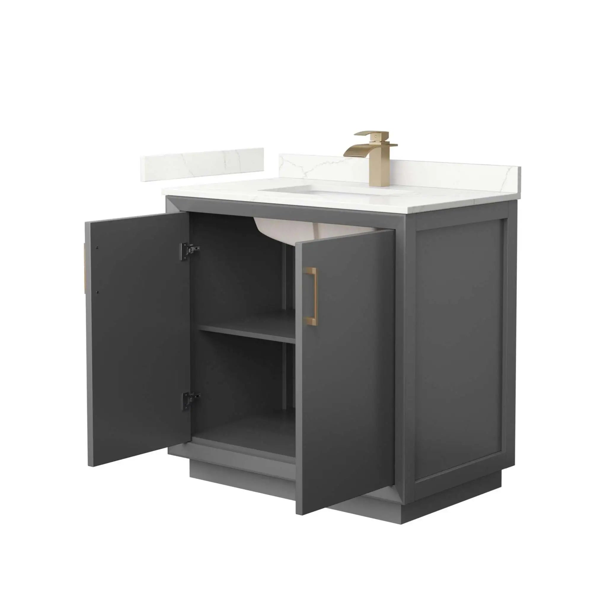 36" Strada Single Bathroom Vanity in Dark Gray with Satin Bronze Trim by Wyndham