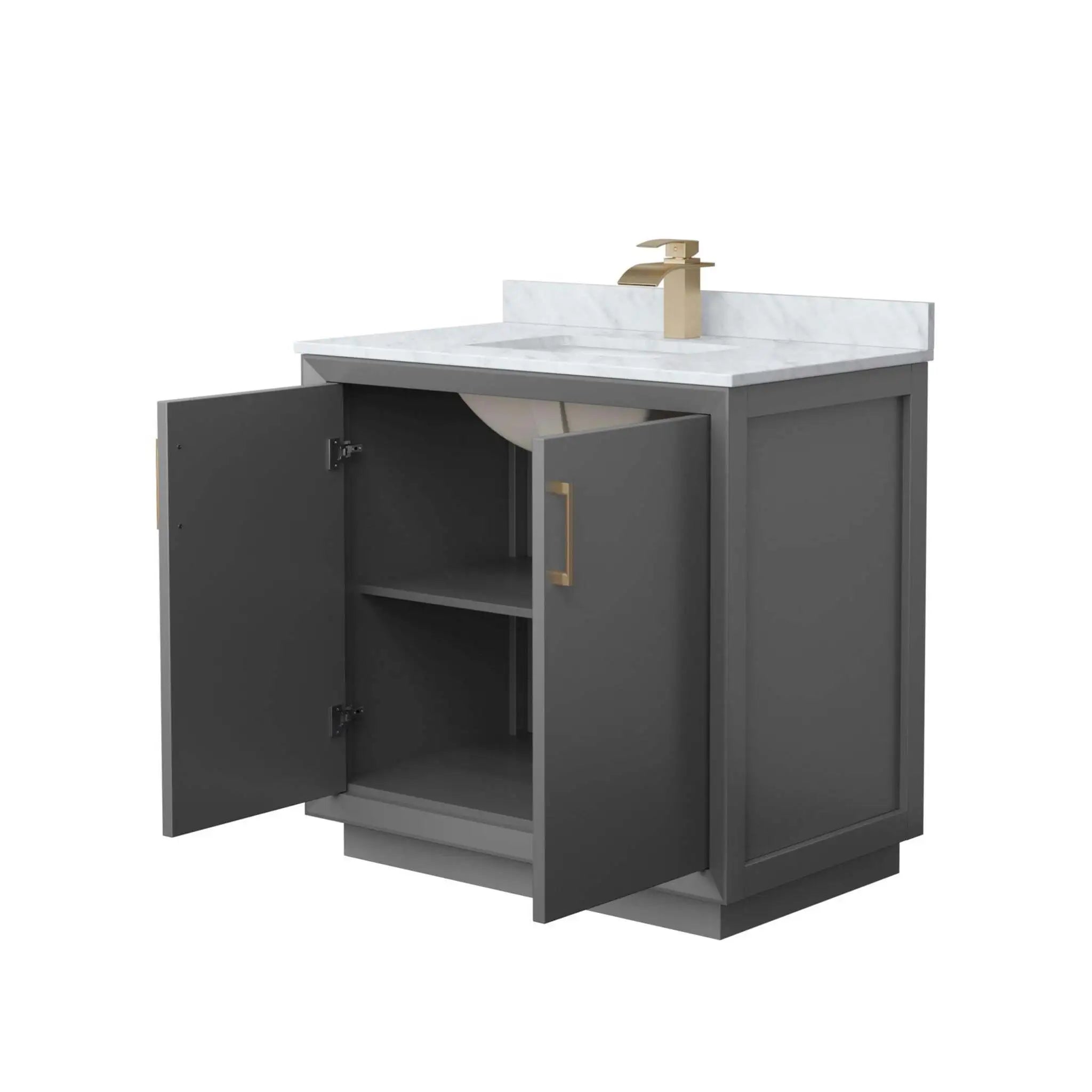 36" Strada Single Bathroom Vanity in Dark Gray with Satin Bronze Trim by Wyndham
