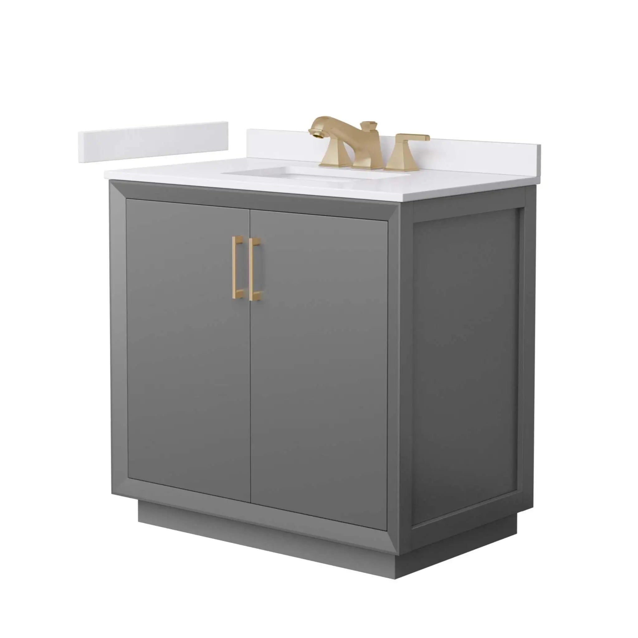 36" Strada Single Bathroom Vanity in Dark Gray with Satin Bronze Trim by Wyndham