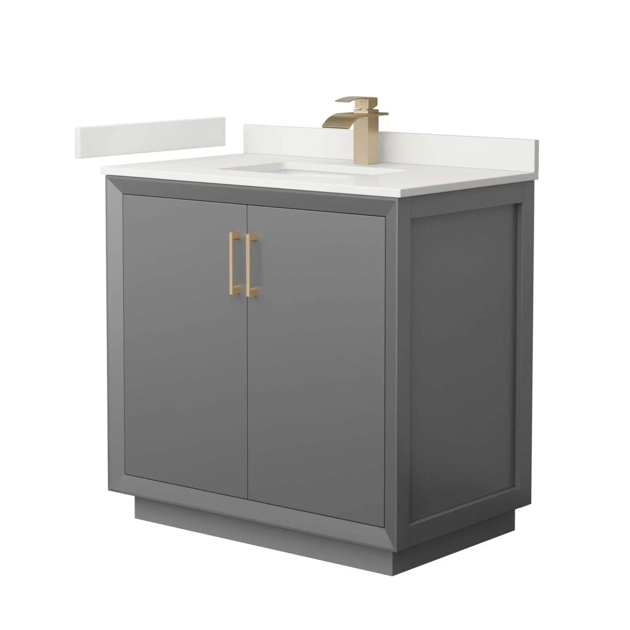 36" Strada Single Bathroom Vanity in Dark Gray with Satin Bronze Trim by Wyndham