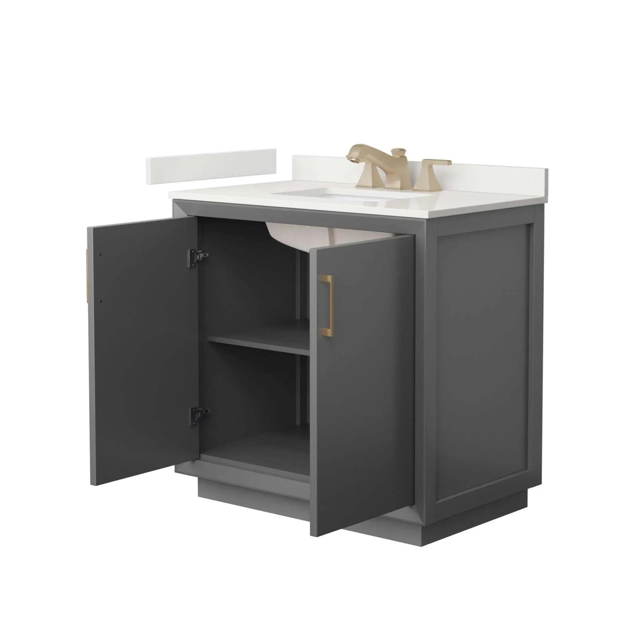 36" Strada Single Bathroom Vanity in Dark Gray with Satin Bronze Trim by Wyndham