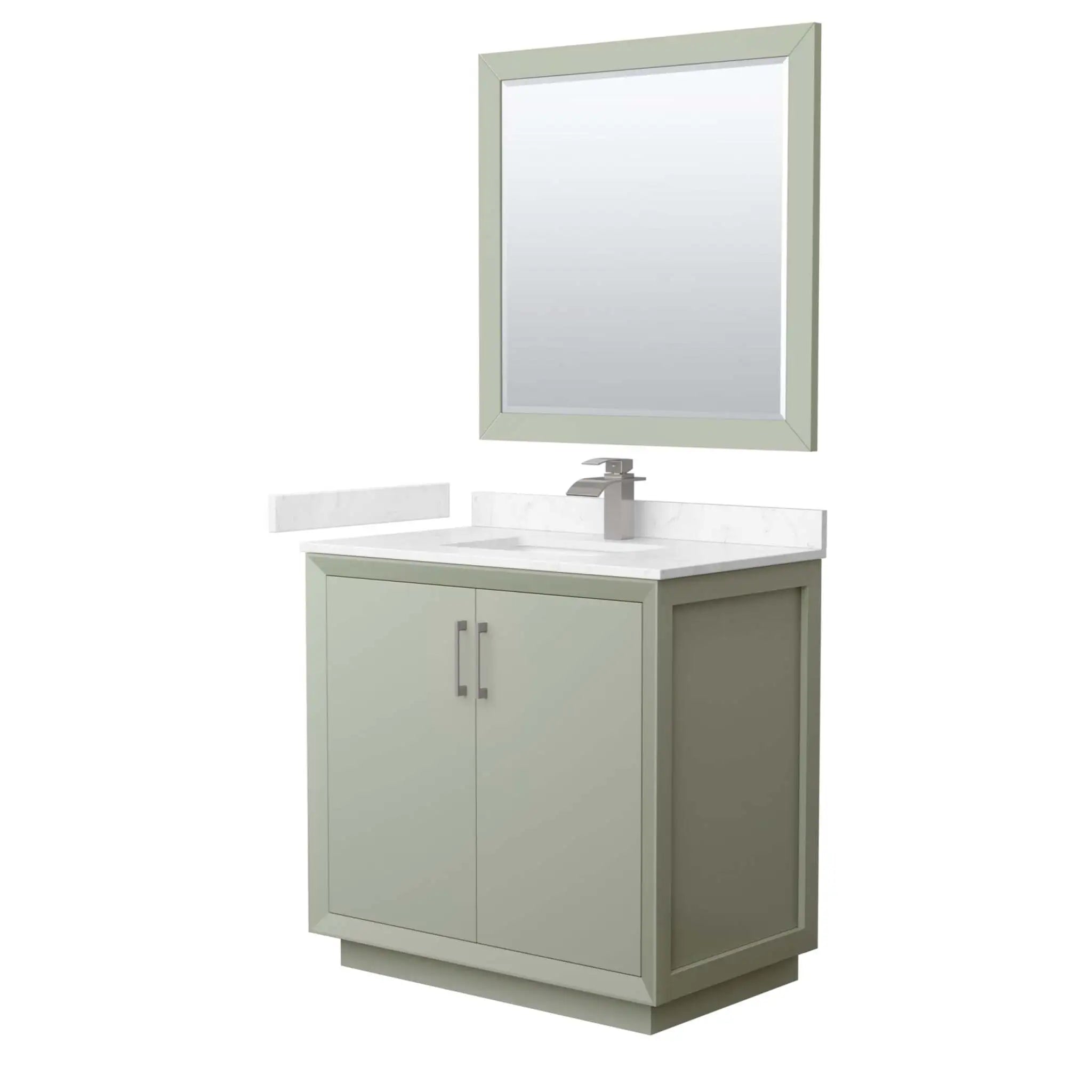 36" Strada Single Bathroom Vanity in Light Green with Brushed Nickel Trim & 34" Mirror by Wyndham