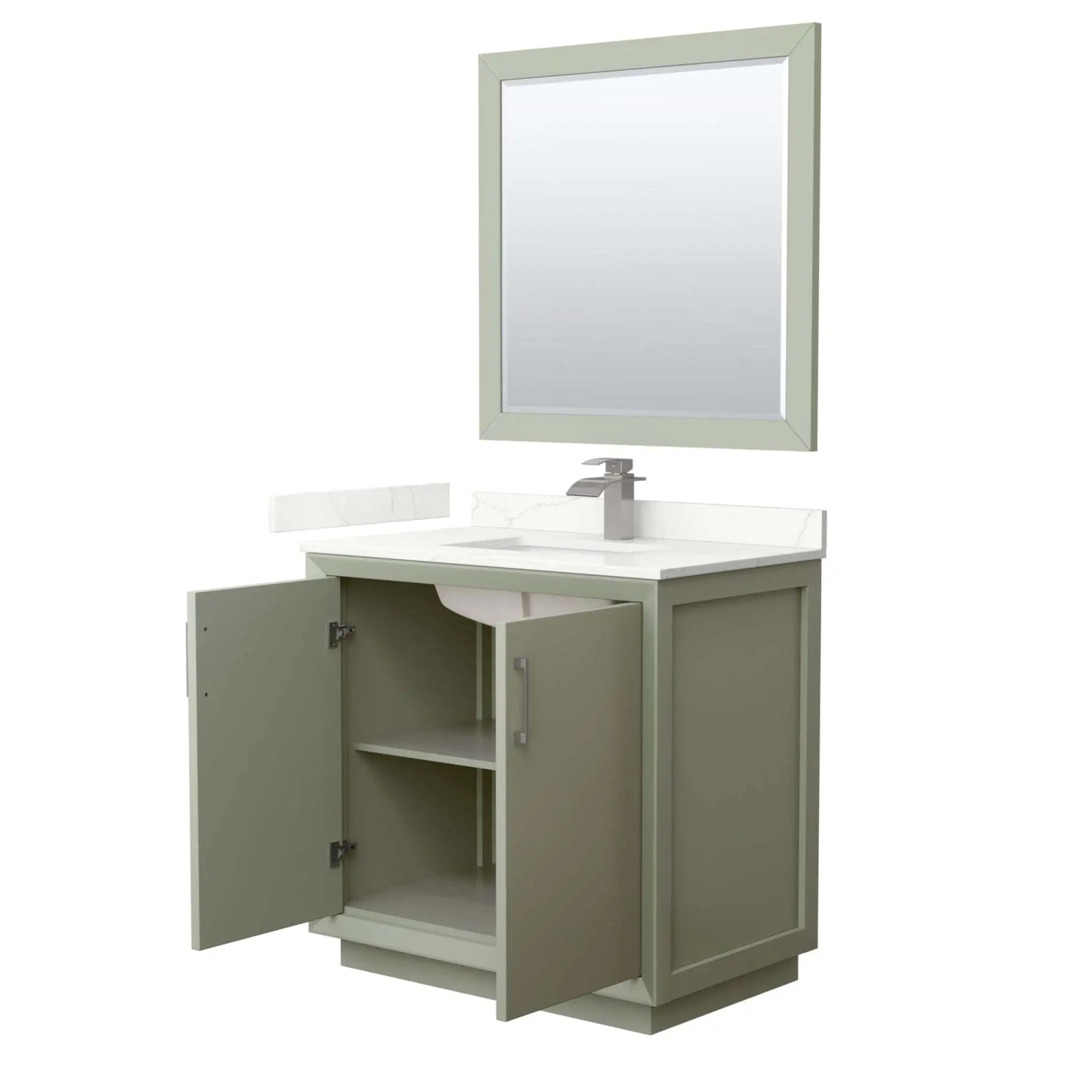 36" Strada Single Bathroom Vanity in Light Green with Brushed Nickel Trim & 34" Mirror by Wyndham