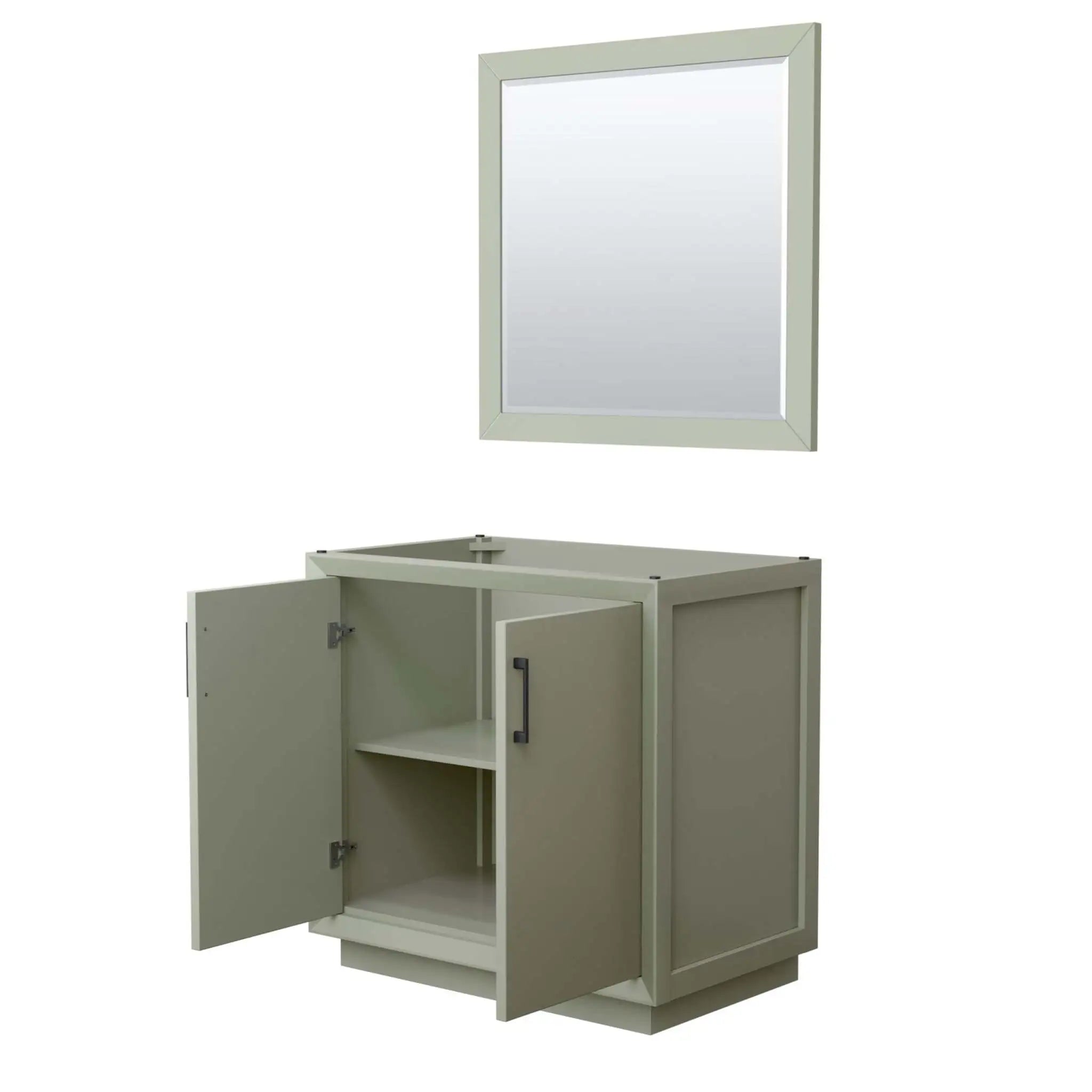 36" Strada Single Bathroom Vanity in Light Green with Matte Black Trim & 34" Mirror by Wyndham
