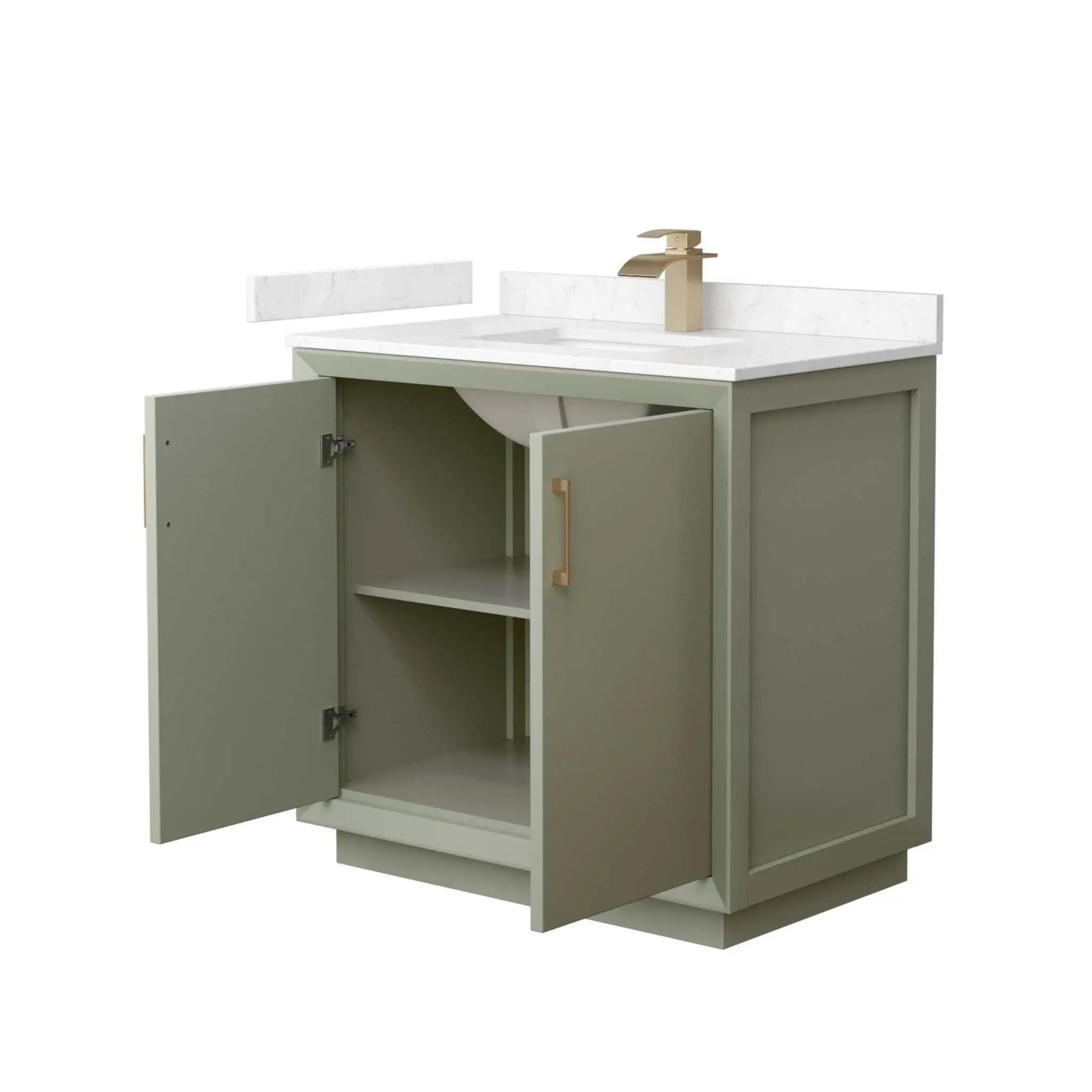 36" Strada Single Bathroom Vanity in Light Green with Satin Bronze Trim by Wyndham
