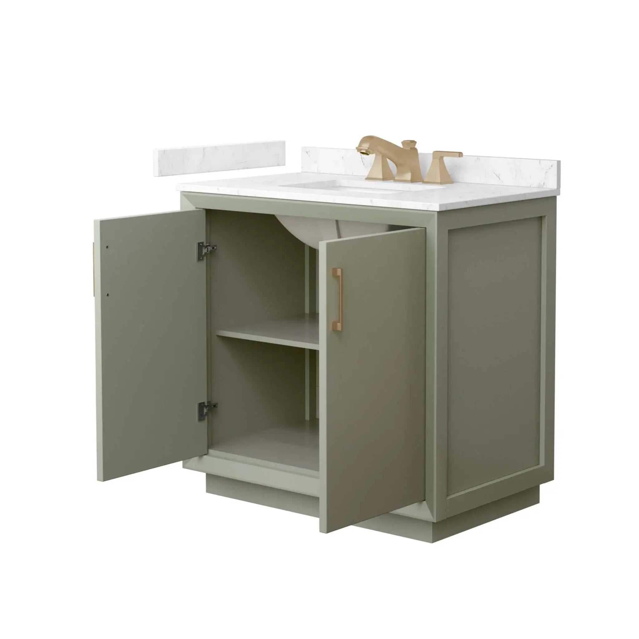 36" Strada Single Bathroom Vanity in Light Green with Satin Bronze Trim by Wyndham