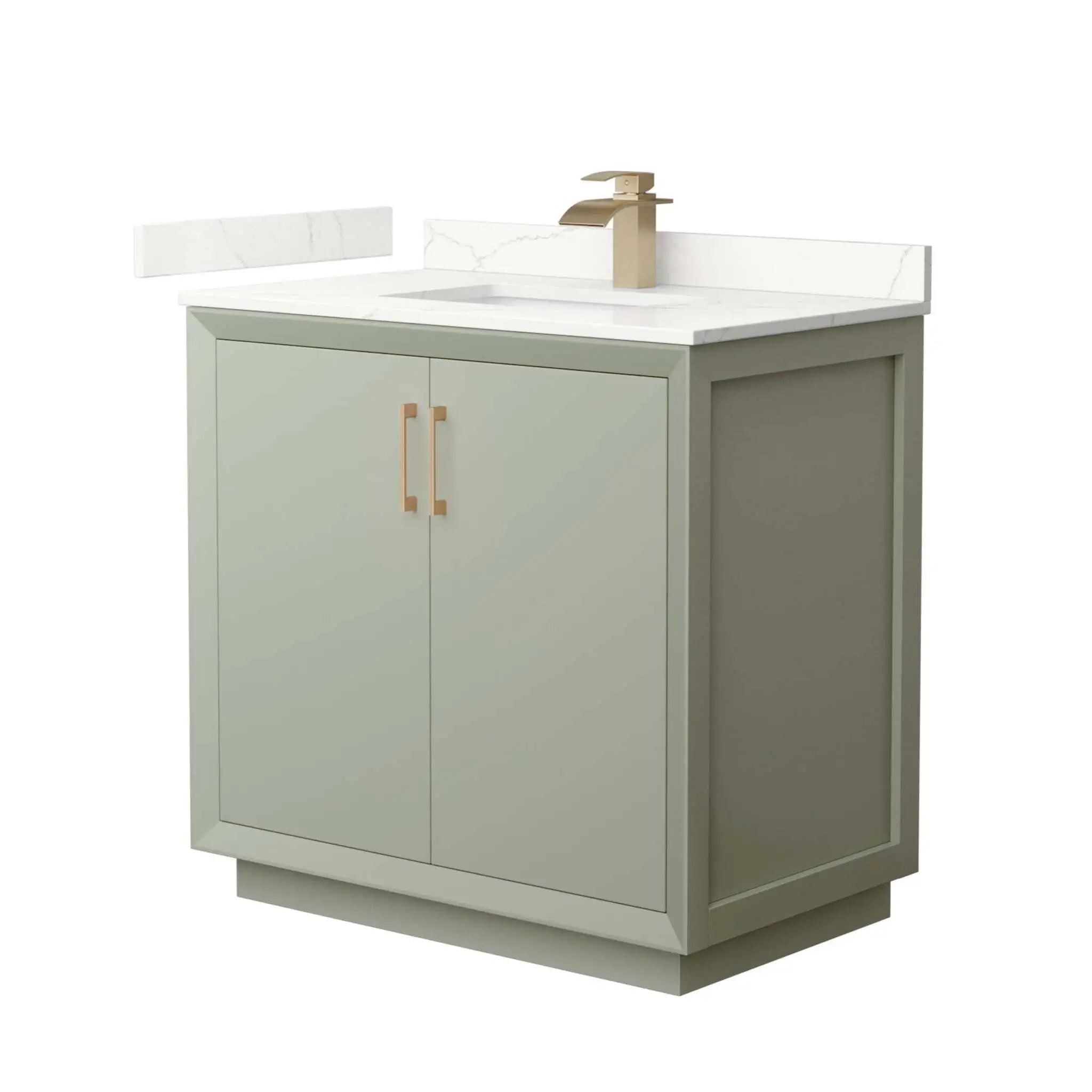 36" Strada Single Bathroom Vanity in Light Green with Satin Bronze Trim by Wyndham