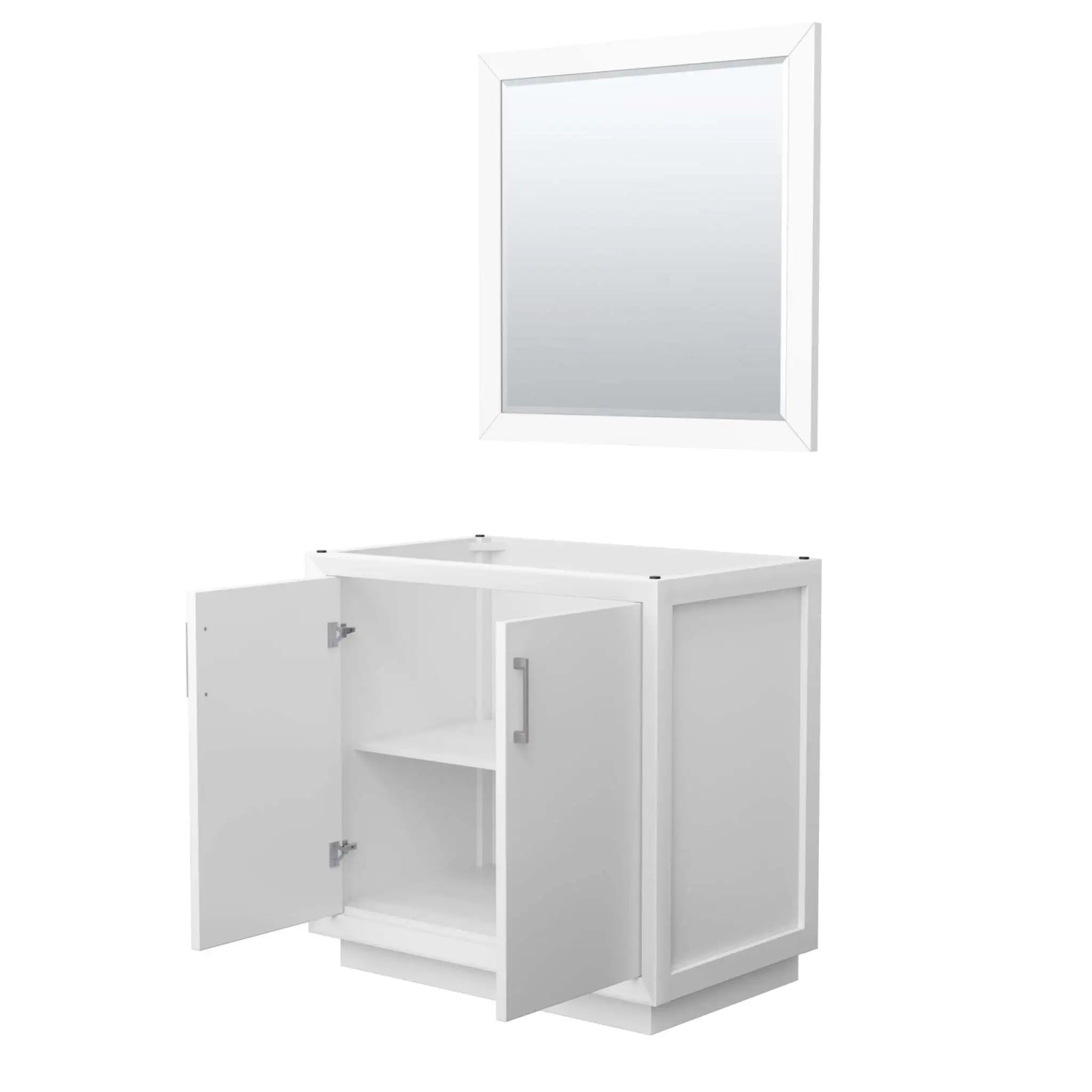 36" Strada Single Bathroom Vanity in White with Brushed Nickel Trim & 34" Mirror by Wyndham